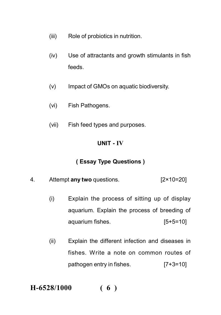Sarguja University Question Paper July-2022 :  M.Sc. In Zoology(Second Sem.) Fish Biology -Aquaculture Paper 1 - Page 6