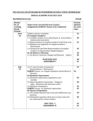Telangana Board: TS Inter 2nd Year MATHEMATICS (IIA and IIB) Syllabus