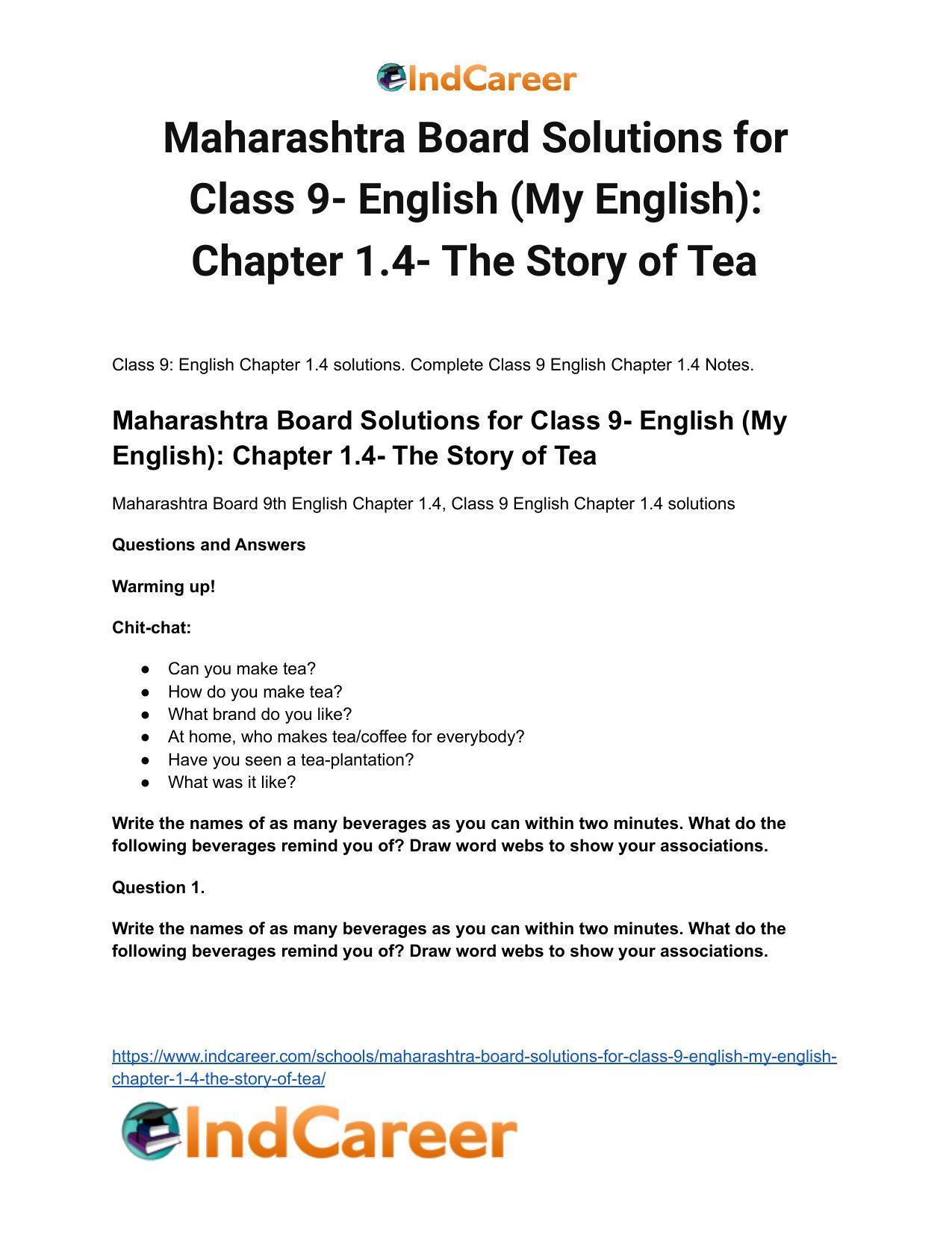 Maharashtra Board Solutions for Class 9- English (My English): Chapter 1.4- The Story of Tea - Page 2