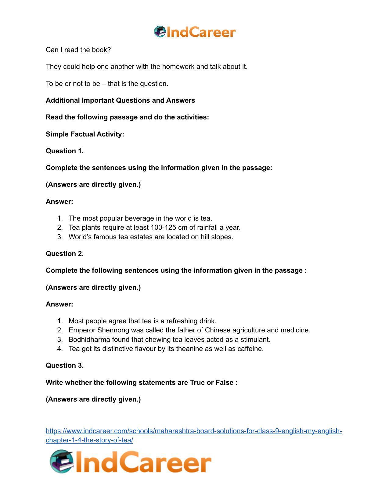 Maharashtra Board Solutions for Class 9- English (My English): Chapter 1.4- The Story of Tea - Page 9