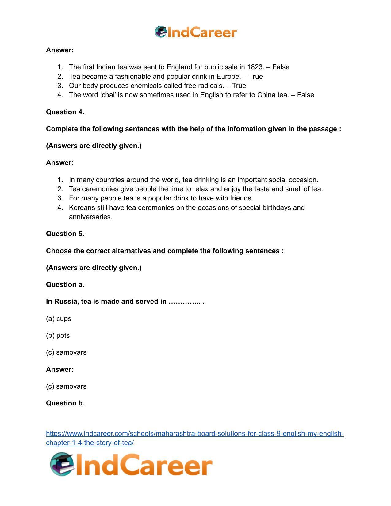 Maharashtra Board Solutions for Class 9- English (My English): Chapter 1.4- The Story of Tea - Page 10