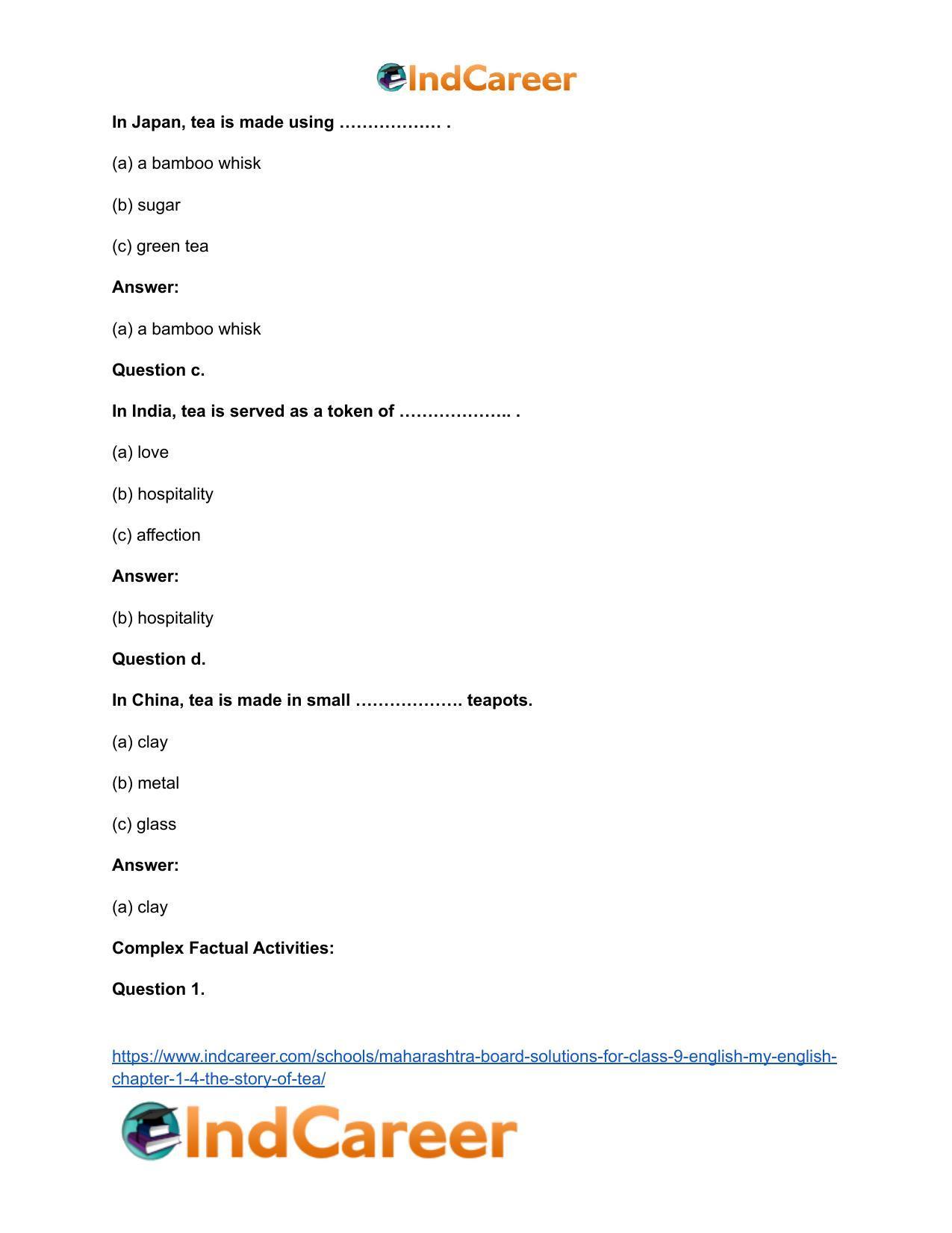 Maharashtra Board Solutions for Class 9- English (My English): Chapter 1.4- The Story of Tea - Page 11