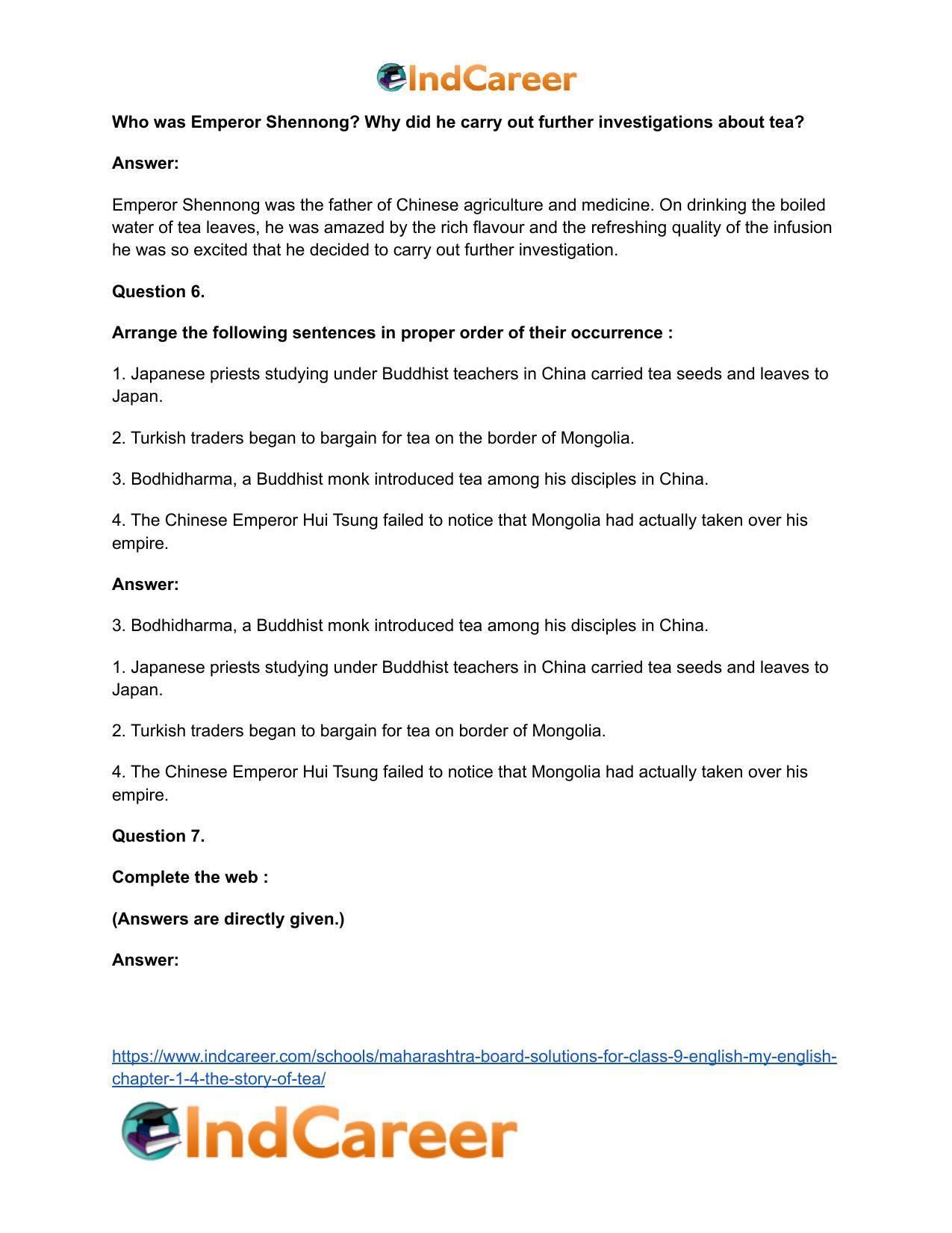 Maharashtra Board Solutions for Class 9- English (My English): Chapter 1.4- The Story of Tea - Page 13