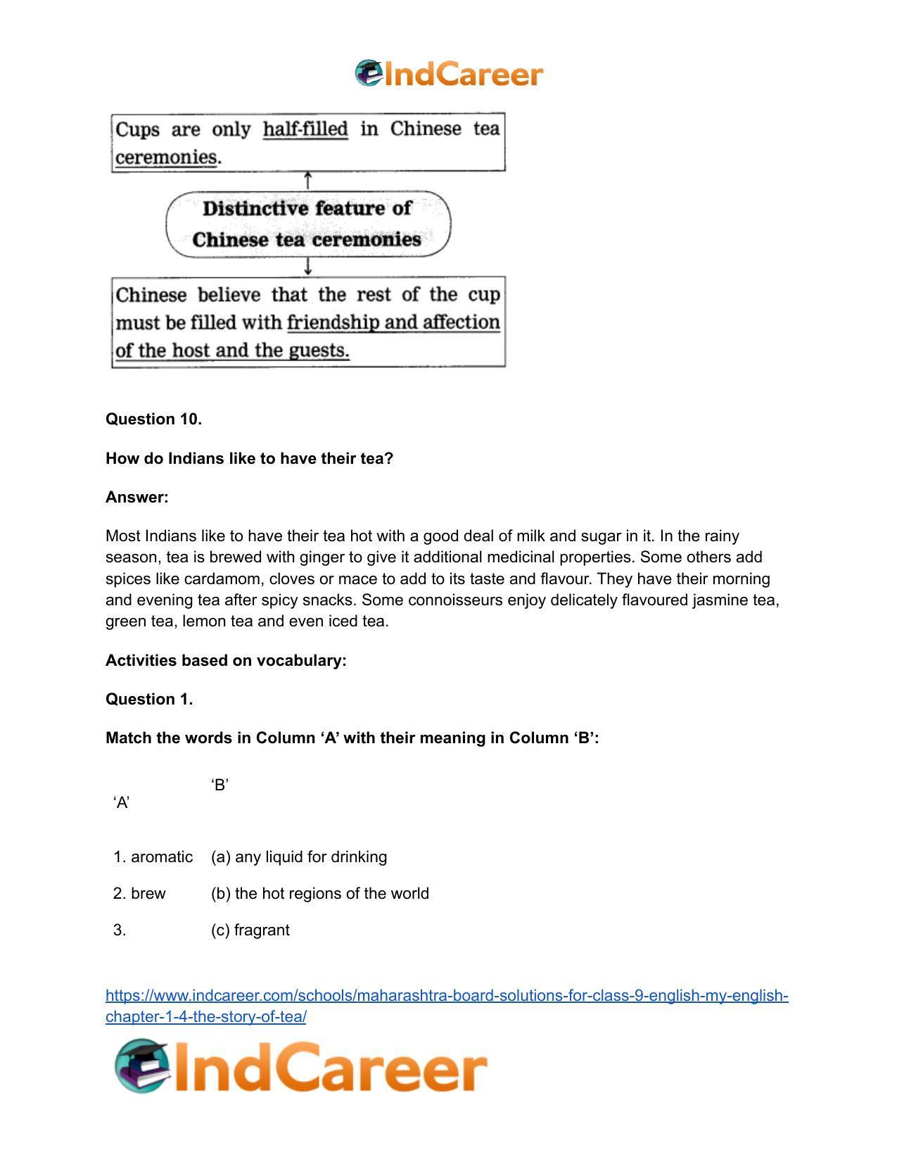 Maharashtra Board Solutions for Class 9- English (My English): Chapter 1.4- The Story of Tea - Page 15