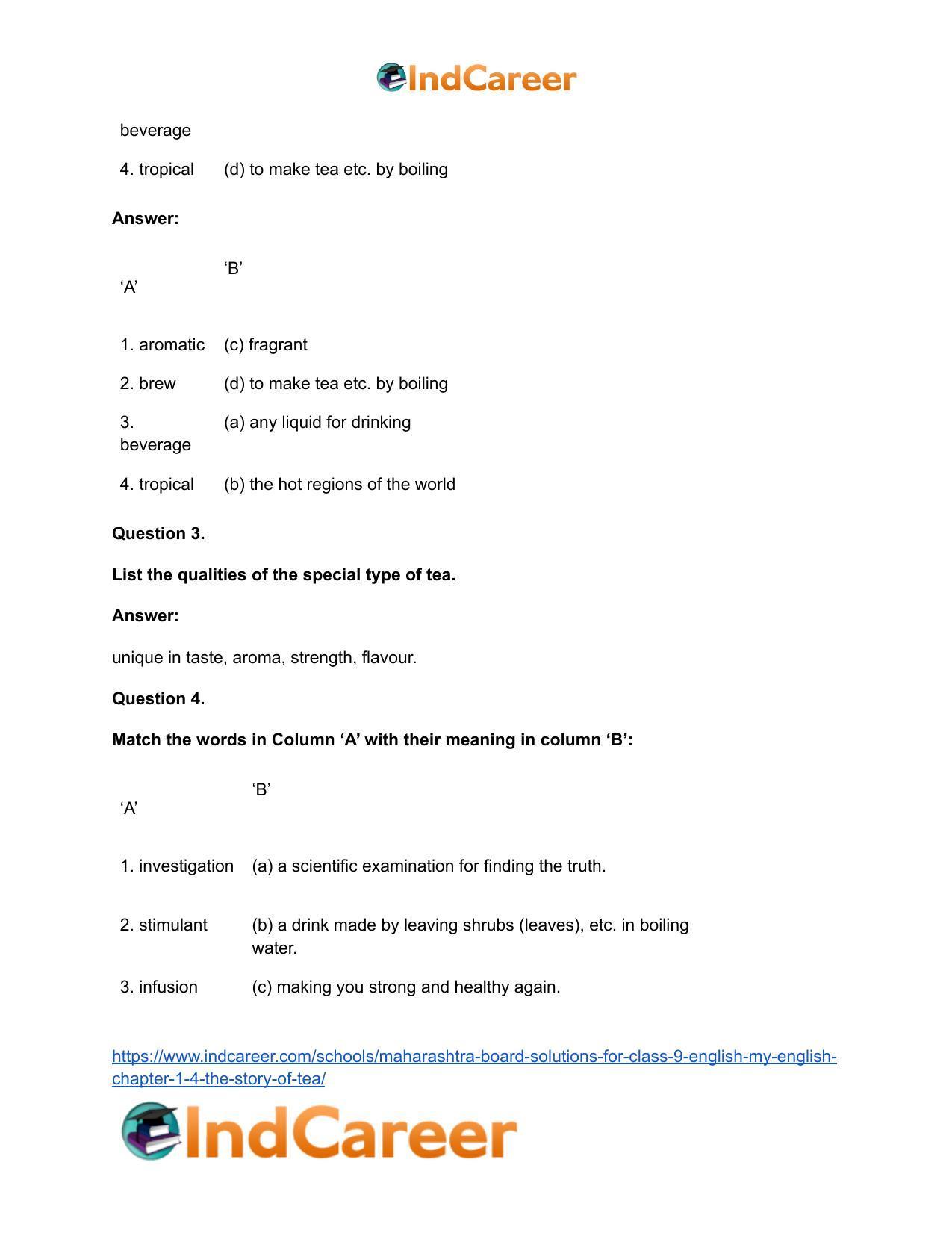 Maharashtra Board Solutions for Class 9- English (My English): Chapter 1.4- The Story of Tea - Page 16