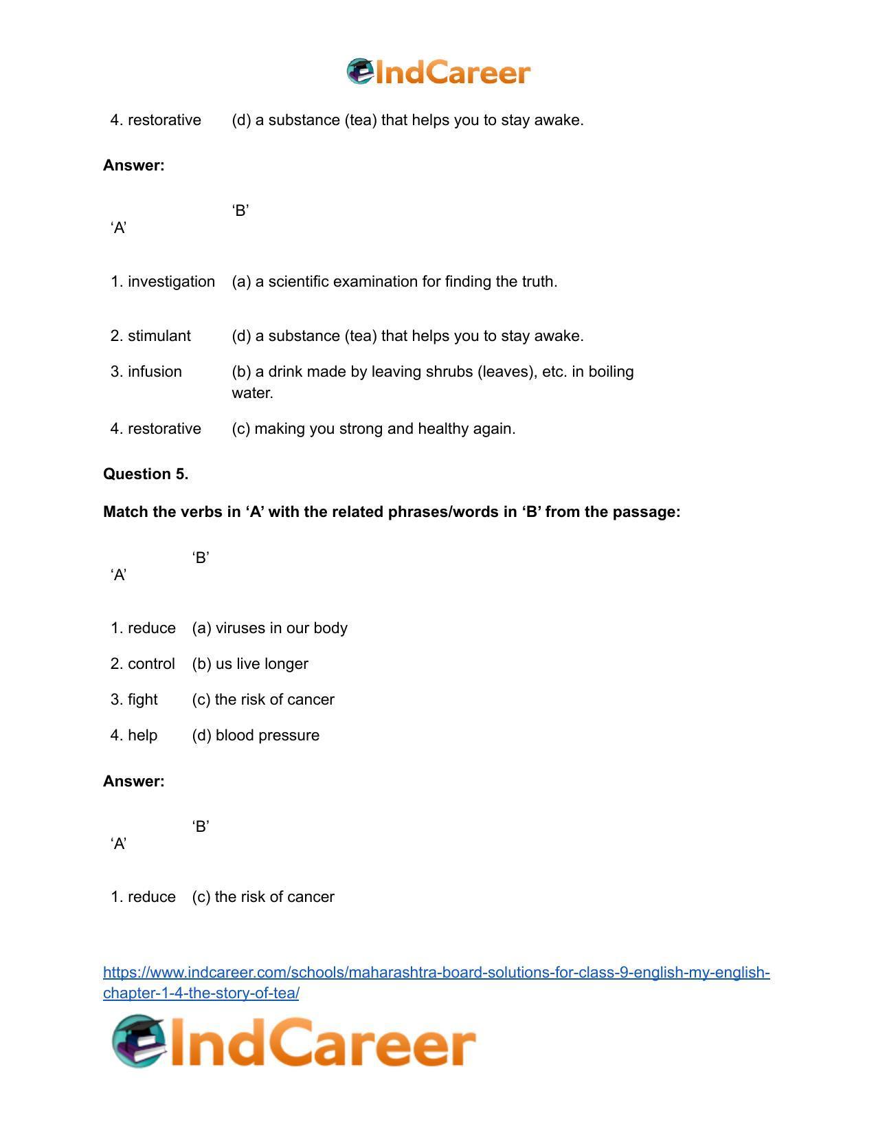 Maharashtra Board Solutions for Class 9- English (My English): Chapter 1.4- The Story of Tea - Page 17
