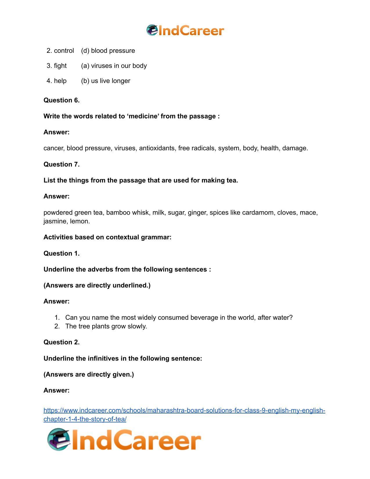 Maharashtra Board Solutions for Class 9- English (My English): Chapter 1.4- The Story of Tea - Page 18