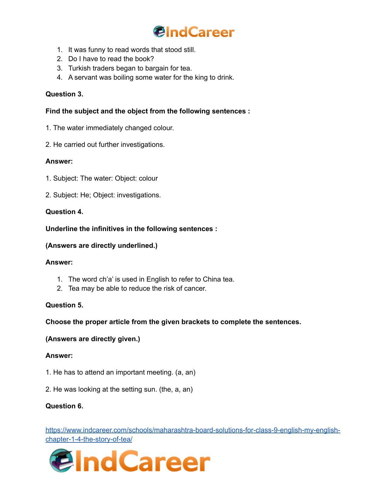 Maharashtra Board Solutions for Class 9- English (My English): Chapter 1.4- The Story of Tea - Page 19