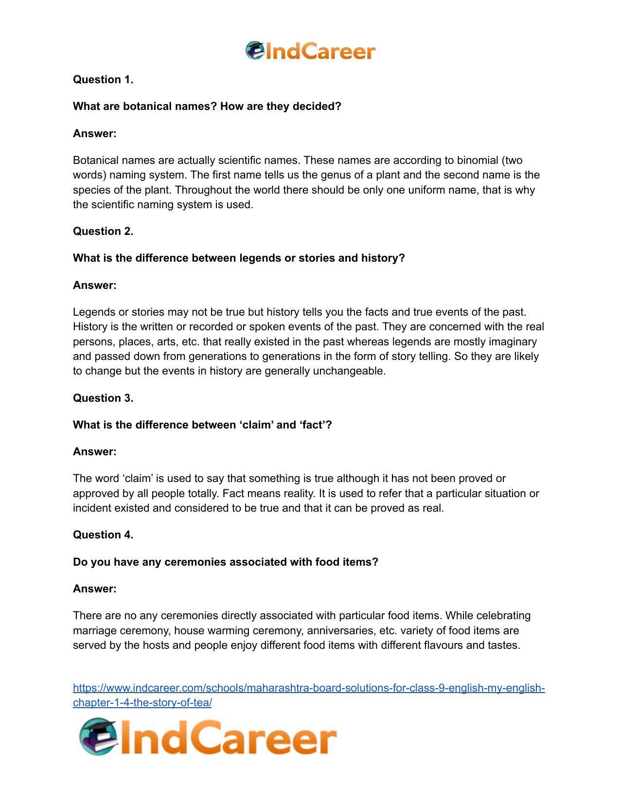 Maharashtra Board Solutions for Class 9- English (My English): Chapter 1.4- The Story of Tea - Page 22