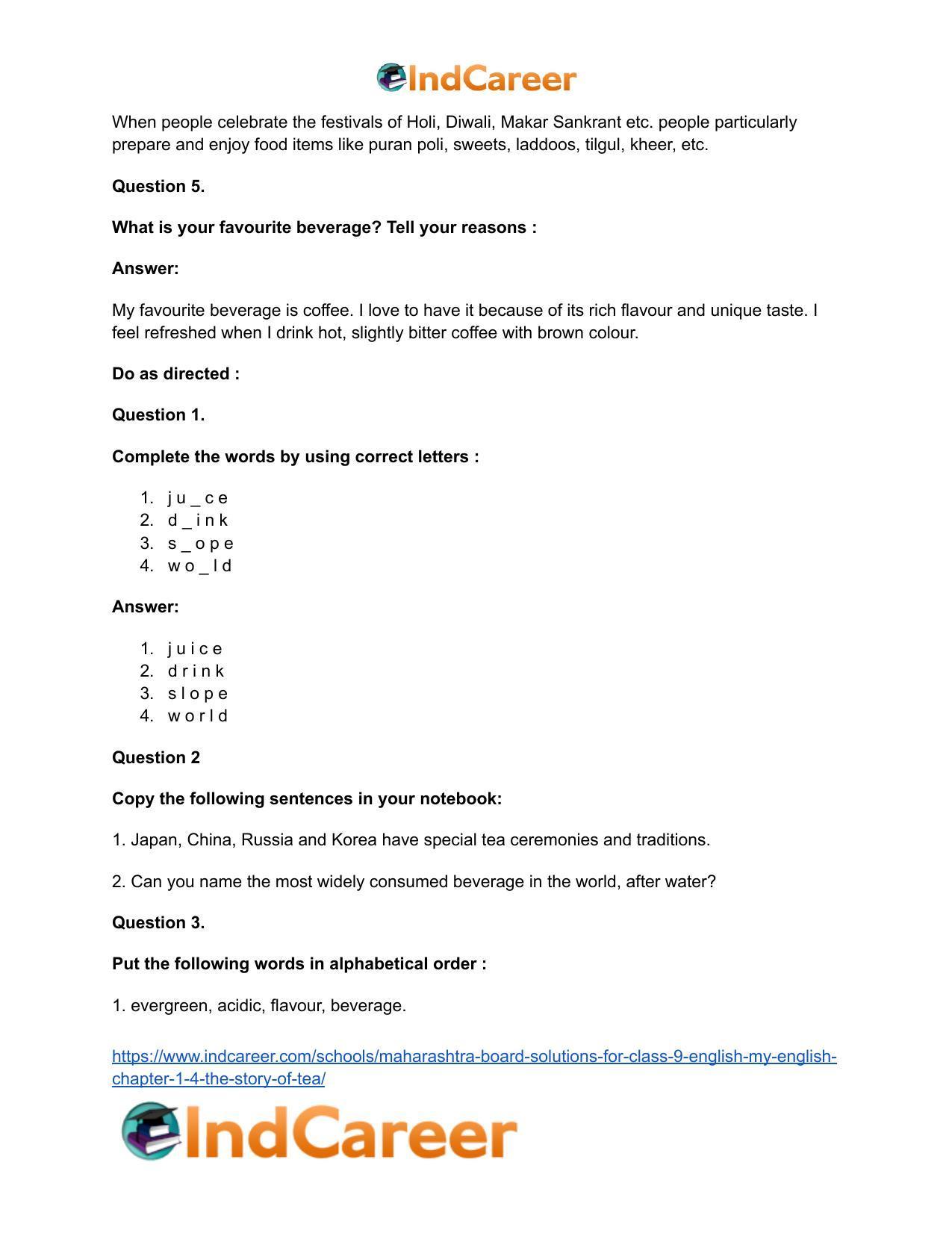 Maharashtra Board Solutions for Class 9- English (My English): Chapter 1.4- The Story of Tea - Page 23