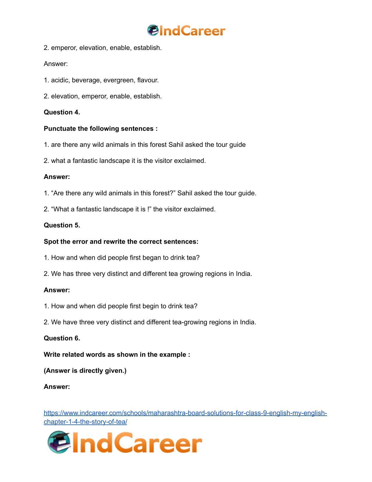 Maharashtra Board Solutions for Class 9- English (My English): Chapter 1.4- The Story of Tea - Page 24