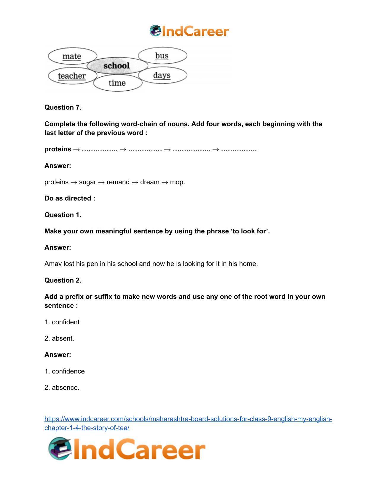 Maharashtra Board Solutions for Class 9- English (My English): Chapter 1.4- The Story of Tea - Page 25