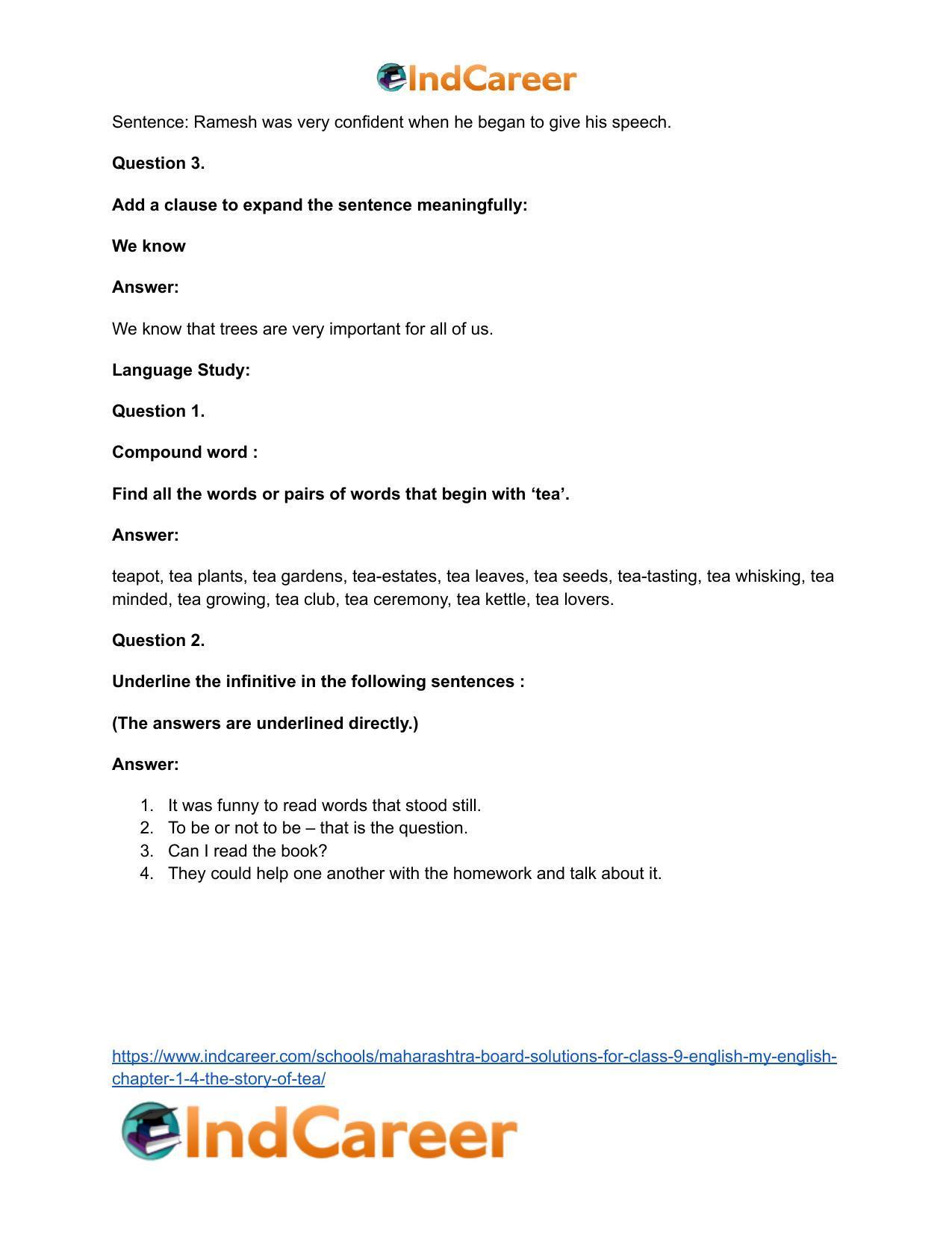 Maharashtra Board Solutions for Class 9- English (My English): Chapter 1.4- The Story of Tea - Page 26