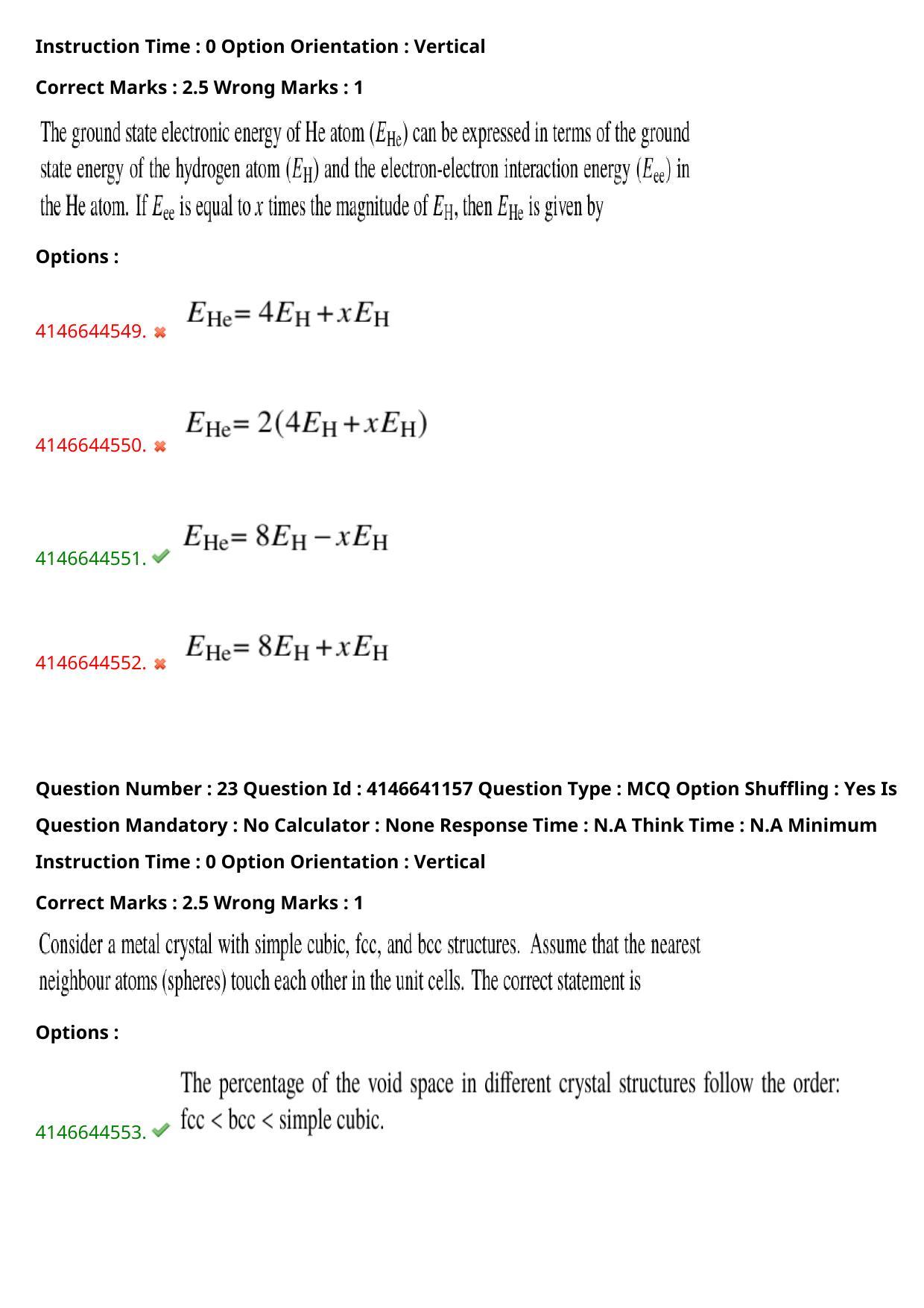NEST 2023 Shift 1 Question Paper with Answer Keys - Page 27