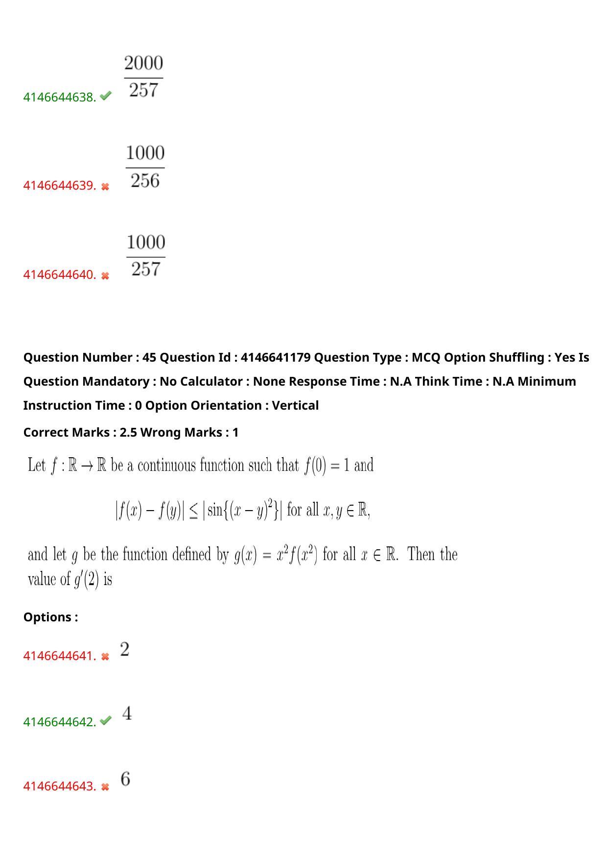 NEST 2023 Shift 1 Question Paper with Answer Keys - Page 46
