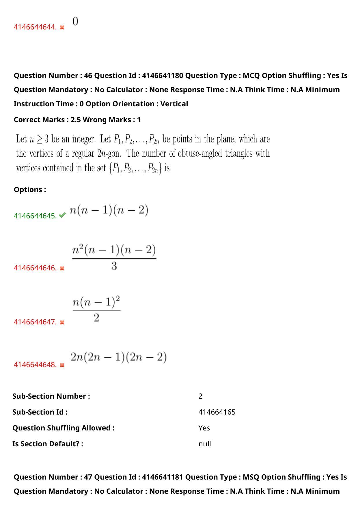 NEST 2023 Shift 1 Question Paper with Answer Keys - Page 47