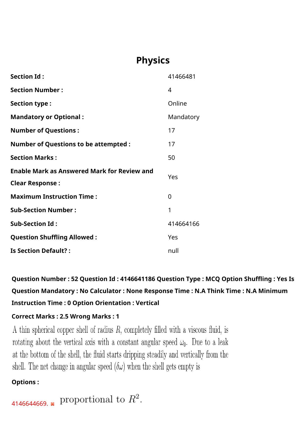 NEST 2023 Shift 1 Question Paper with Answer Keys - Page 51