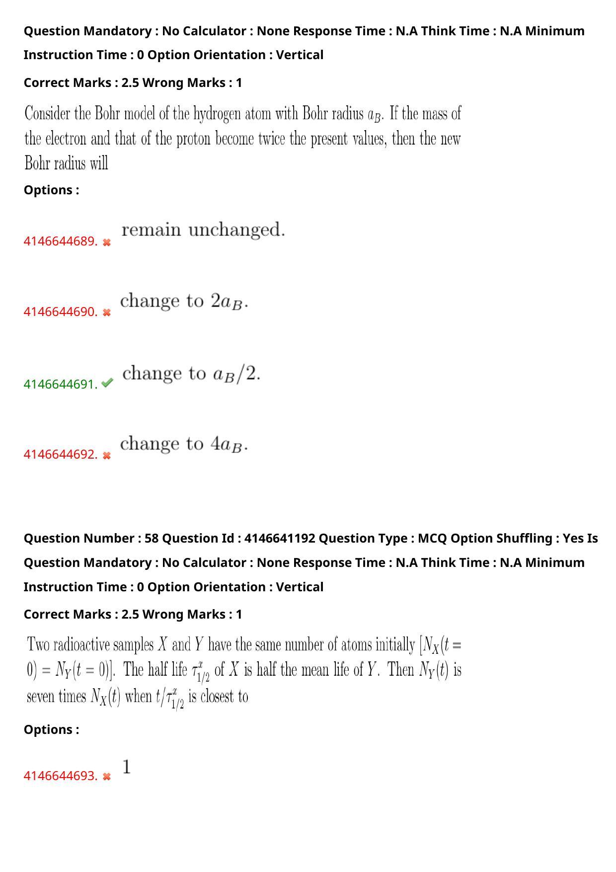 NEST 2023 Shift 1 Question Paper with Answer Keys - Page 56