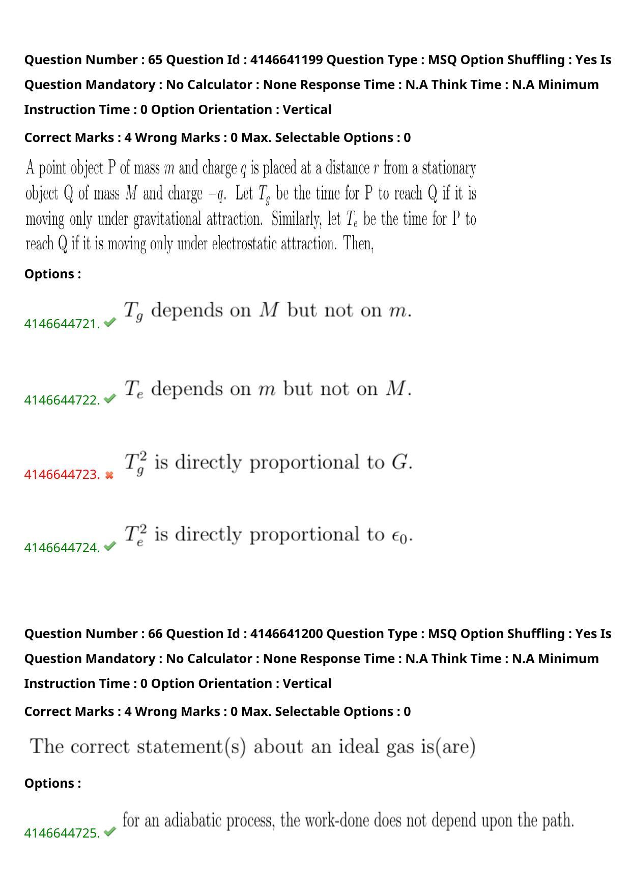NEST 2023 Shift 1 Question Paper with Answer Keys - Page 63
