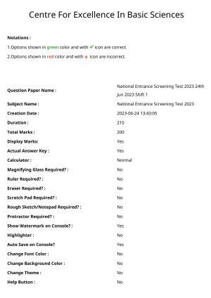 NEST 2023 Shift 1 Question Paper with Answer Keys