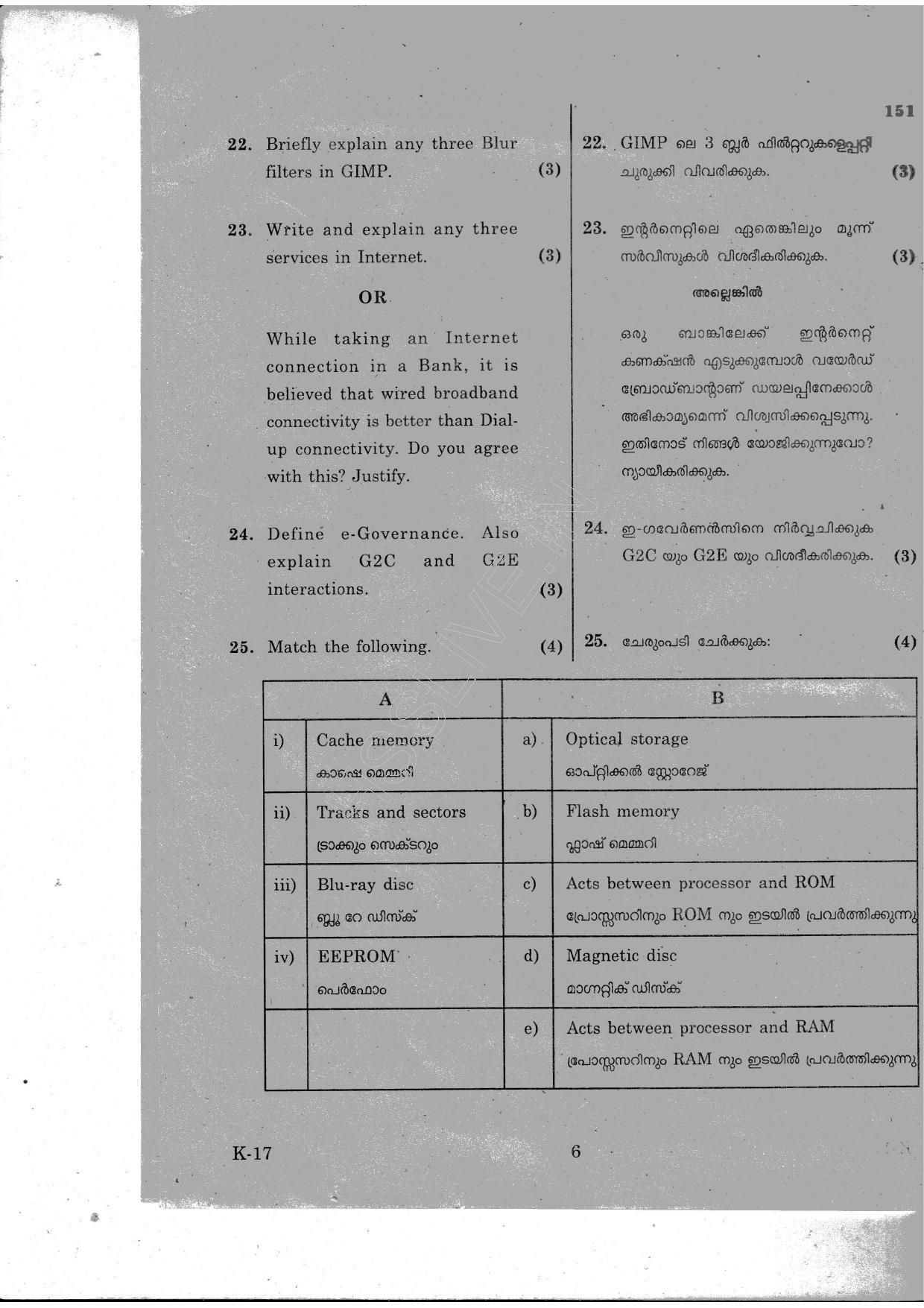 Kerala Plus One 2015 Computer Application (Humanities) Question Paper - Page 6