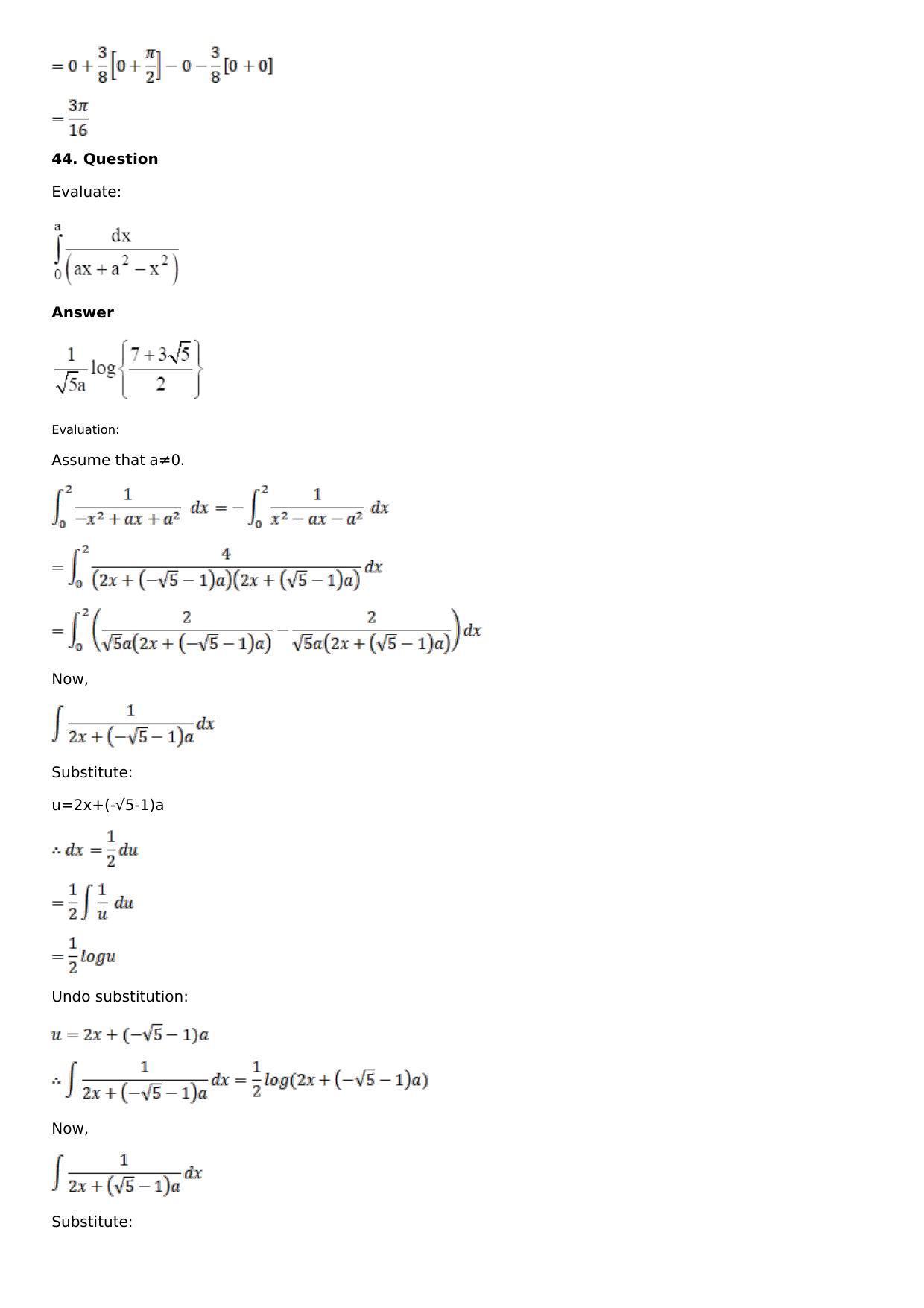 Chapter 16: Definite Integrals Solutions: RS Aggarwal Class 12 Solutions - Page 20