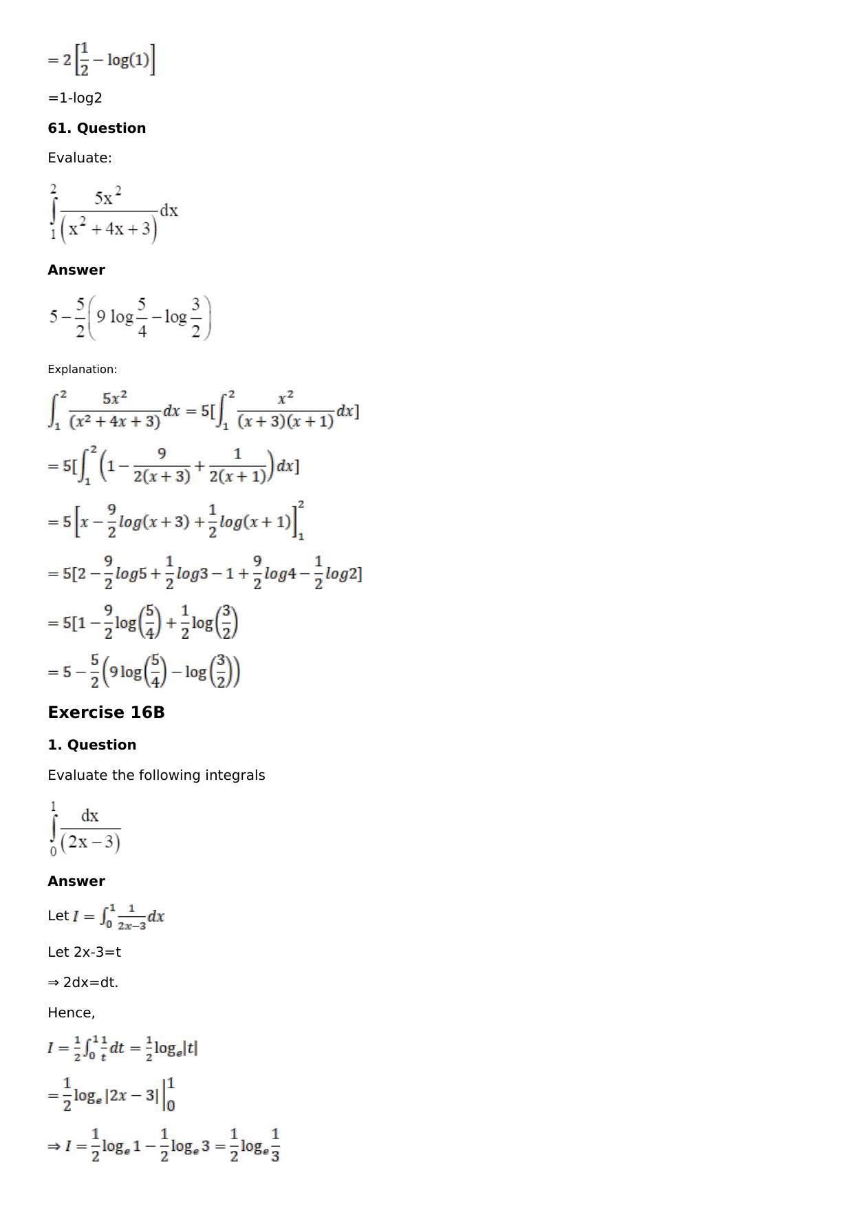 Chapter 16: Definite Integrals Solutions: RS Aggarwal Class 12 Solutions - Page 31