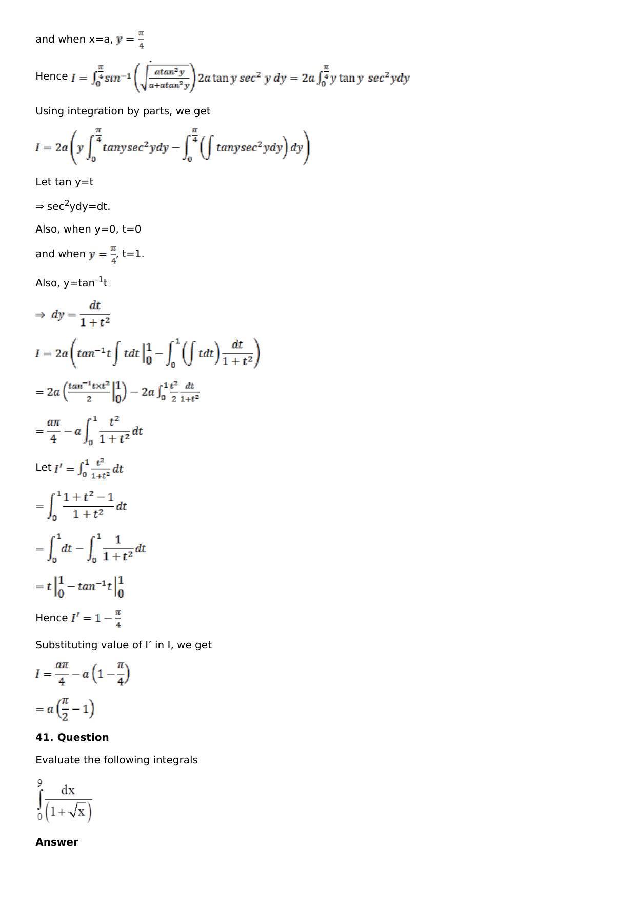 Chapter 16: Definite Integrals Solutions: RS Aggarwal Class 12 Solutions - Page 57