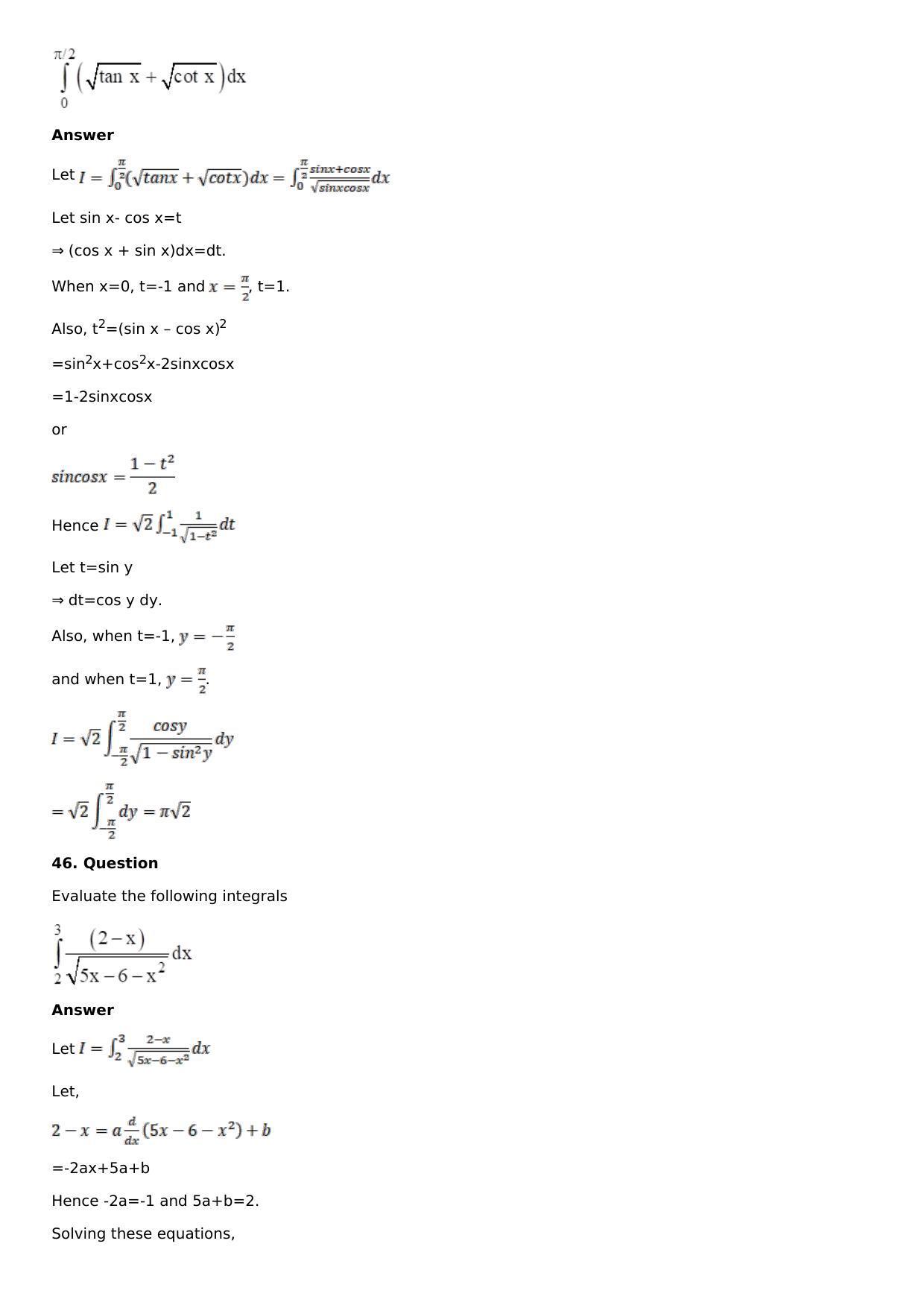 Chapter 16: Definite Integrals Solutions: RS Aggarwal Class 12 Solutions - Page 61