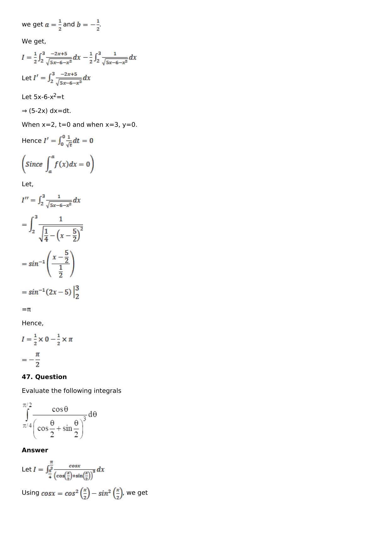 Chapter 16: Definite Integrals Solutions: RS Aggarwal Class 12 Solutions - Page 62
