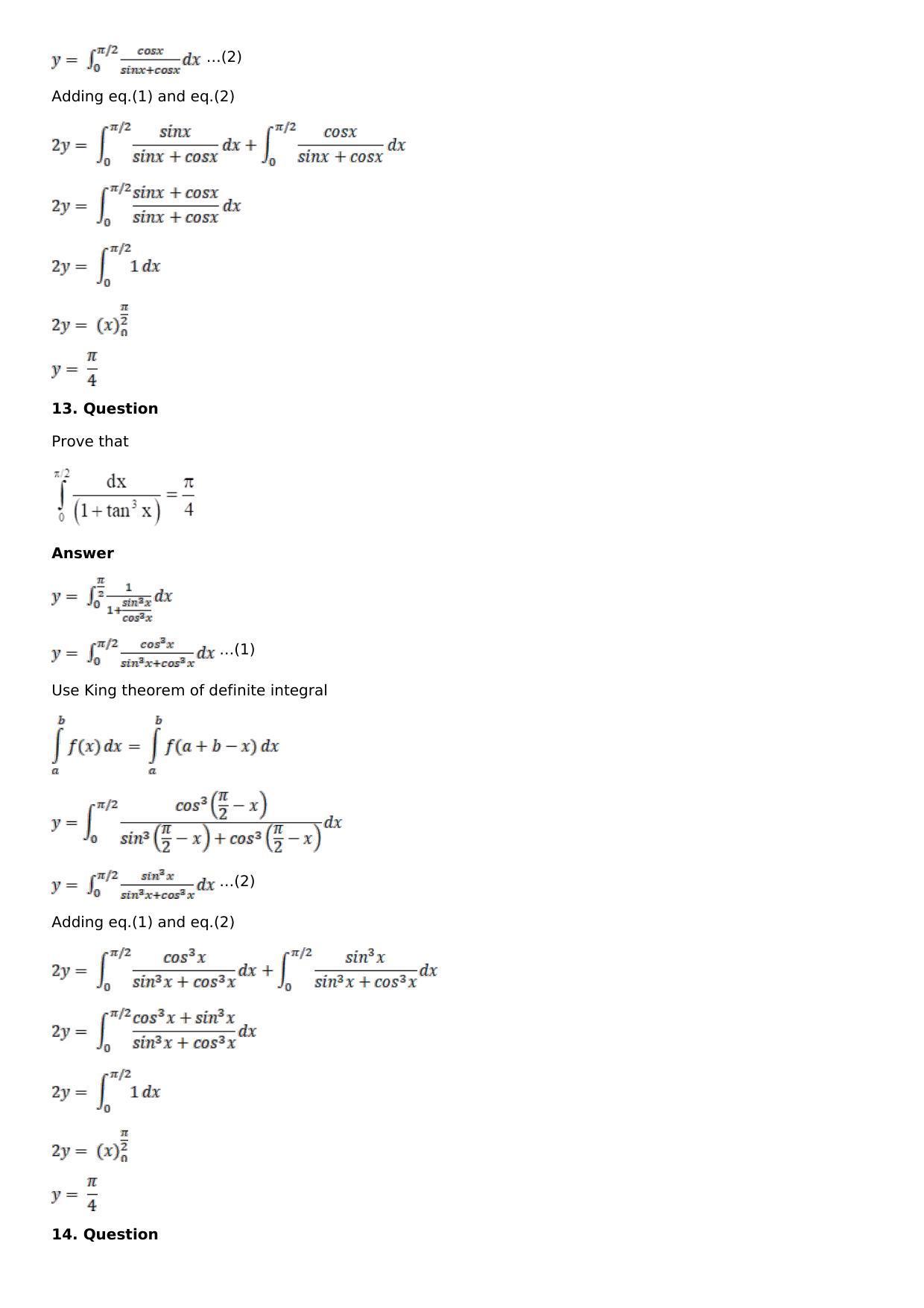 Chapter 16: Definite Integrals Solutions: RS Aggarwal Class 12 Solutions - Page 74