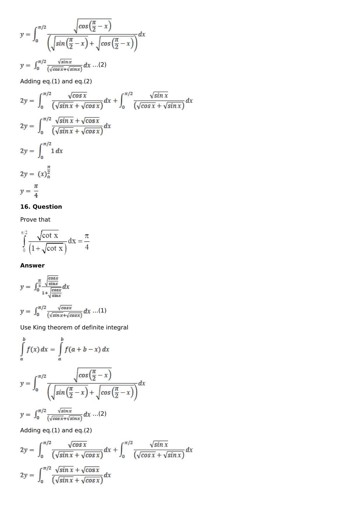 Chapter 16: Definite Integrals Solutions: RS Aggarwal Class 12 Solutions - Page 76