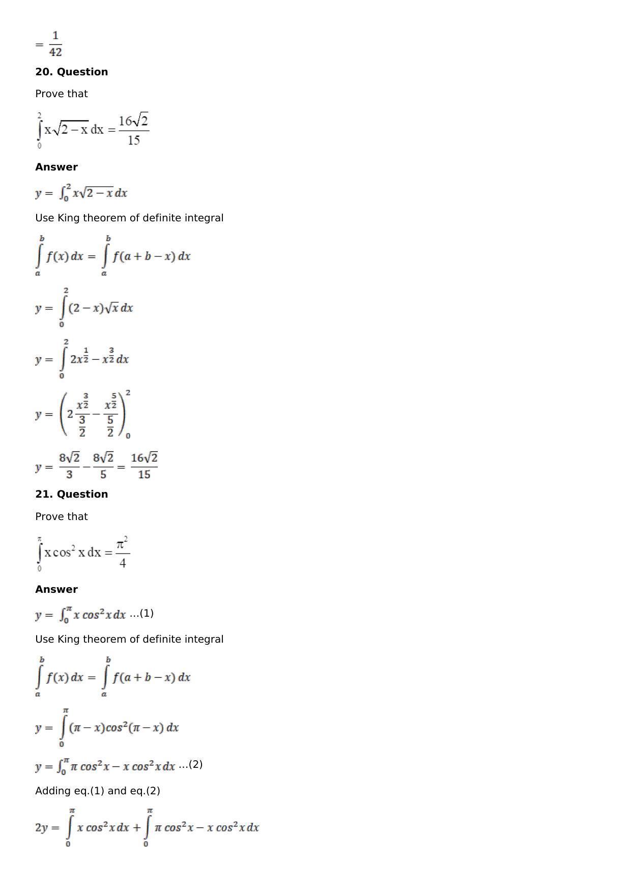 Chapter 16: Definite Integrals Solutions: RS Aggarwal Class 12 Solutions - Page 79