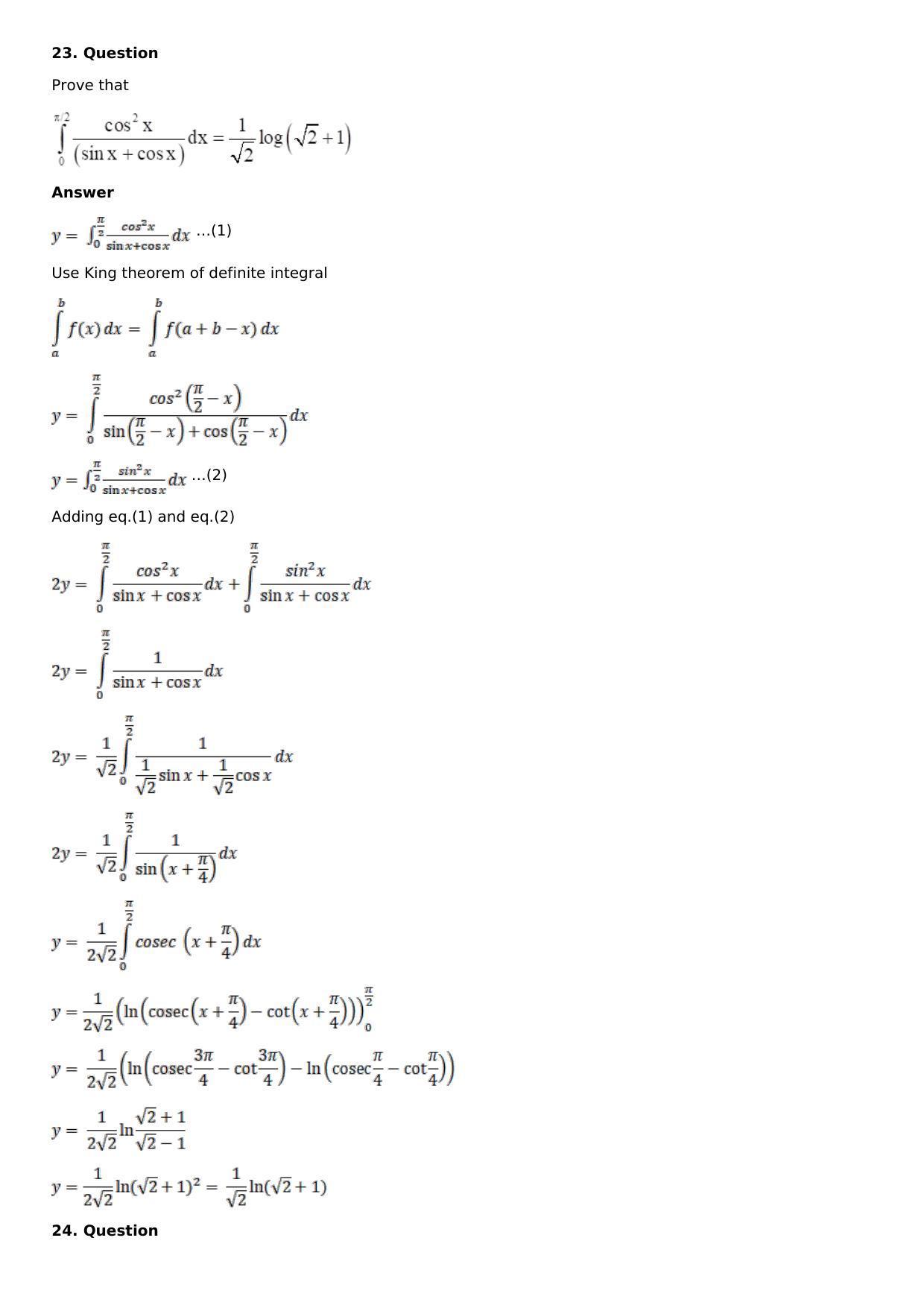 Chapter 16: Definite Integrals Solutions: RS Aggarwal Class 12 Solutions - Page 81