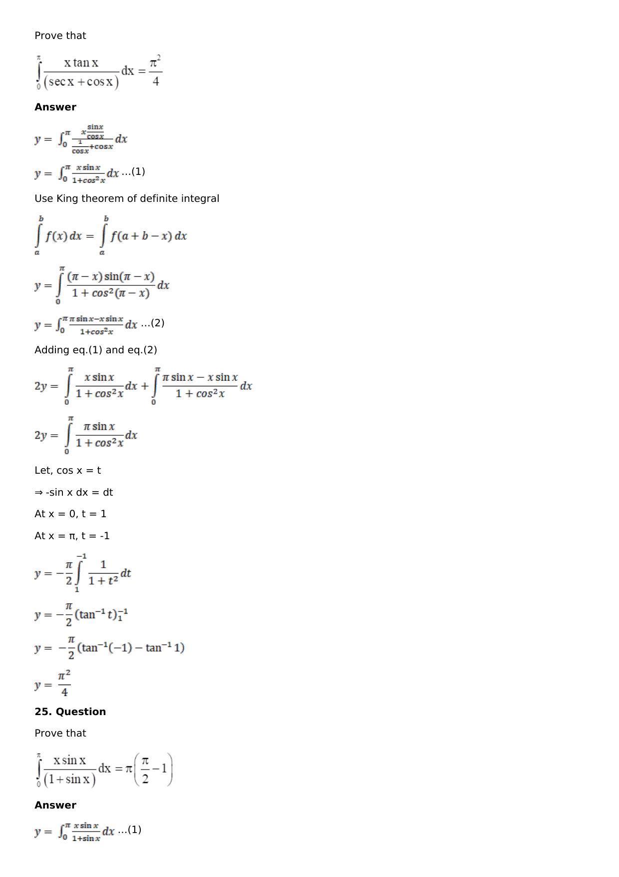Chapter 16: Definite Integrals Solutions: RS Aggarwal Class 12 Solutions - Page 82
