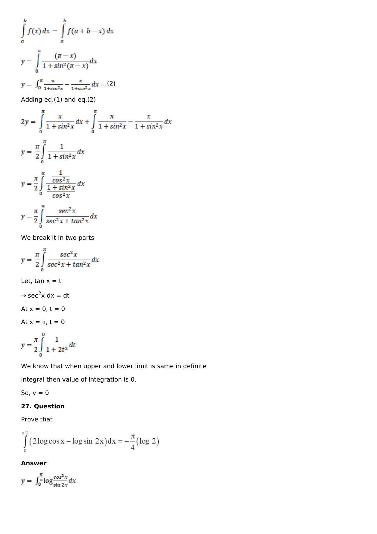 Chapter 16: Definite Integrals Solutions: RS Aggarwal Class 12 Solutions - Page 84