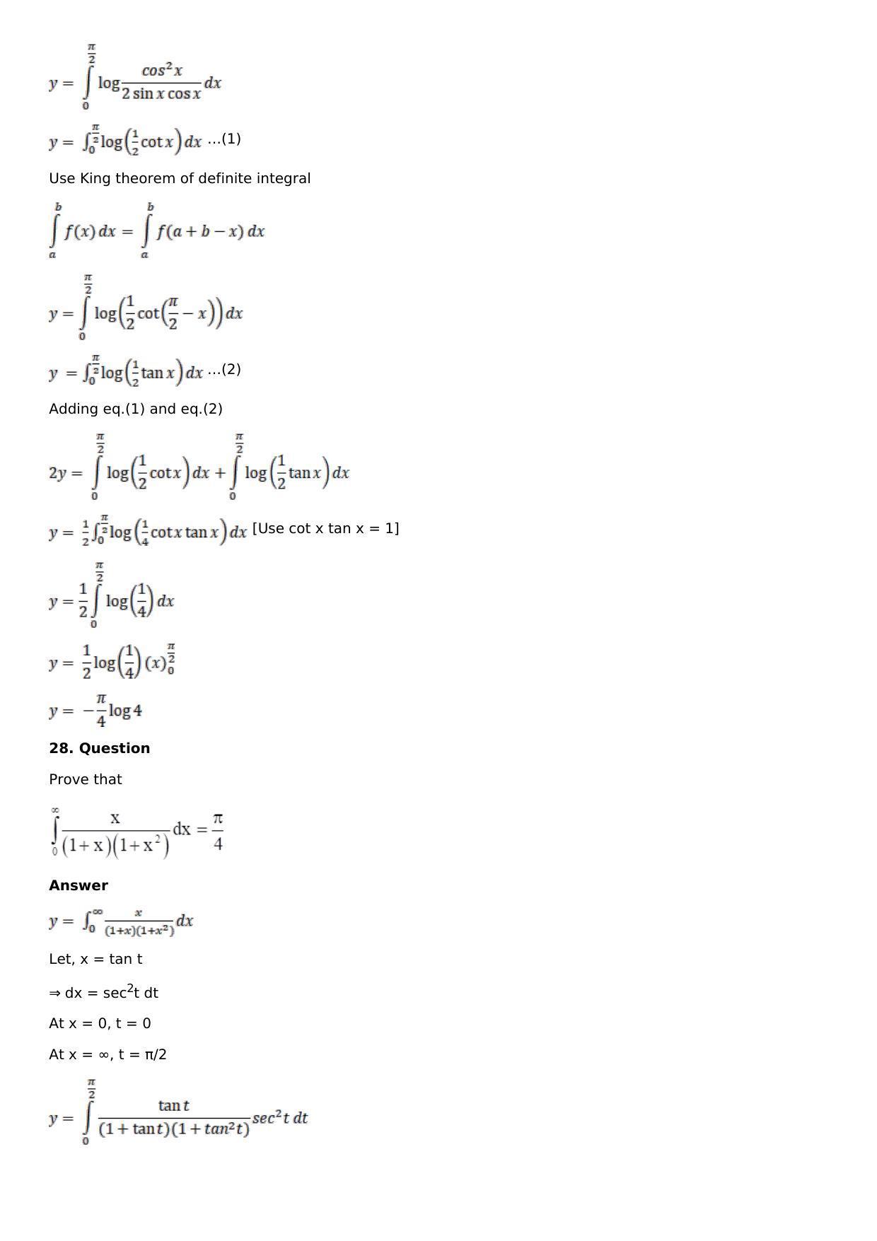 Chapter 16: Definite Integrals Solutions: RS Aggarwal Class 12 Solutions - Page 85