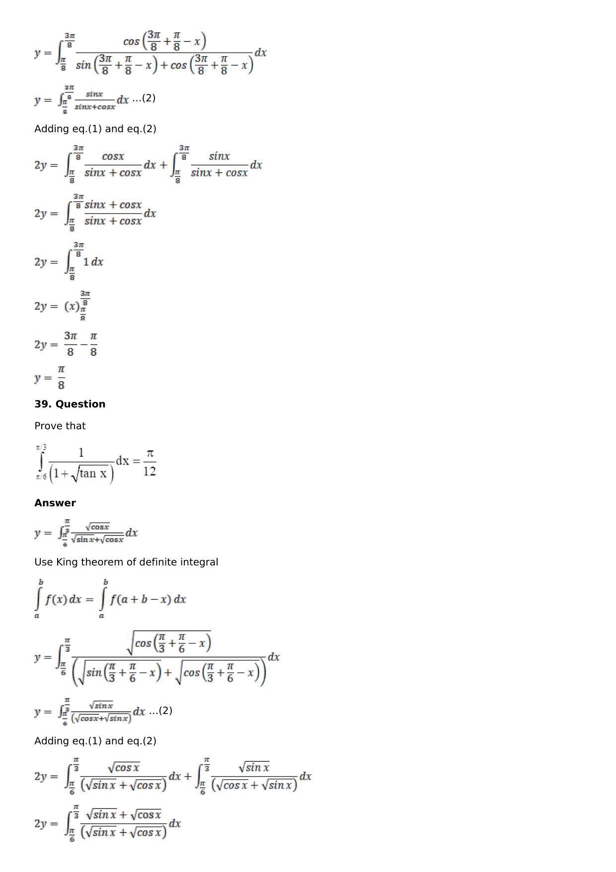 Chapter 16: Definite Integrals Solutions: RS Aggarwal Class 12 Solutions - Page 95