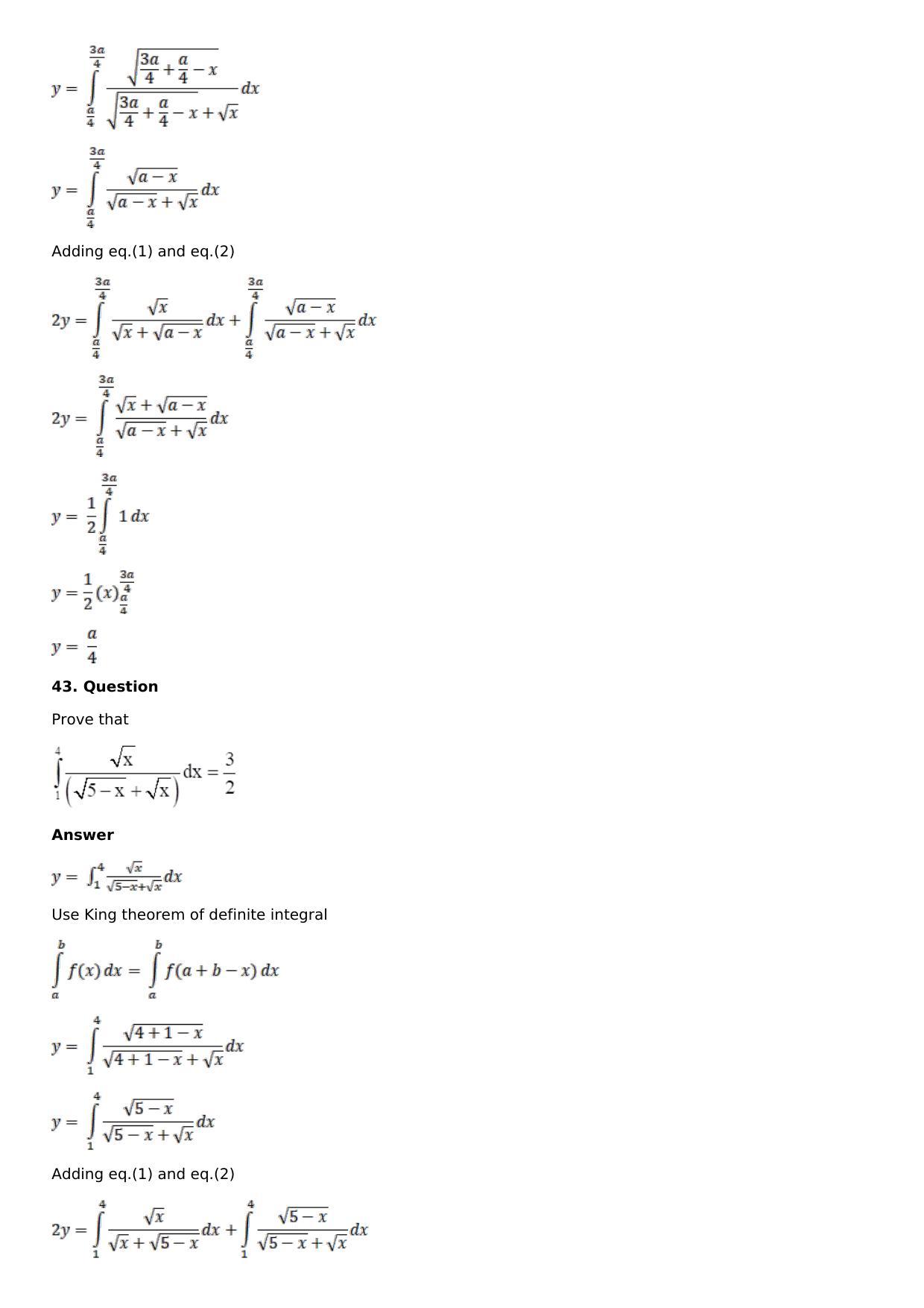 Chapter 16: Definite Integrals Solutions: RS Aggarwal Class 12 Solutions - Page 98