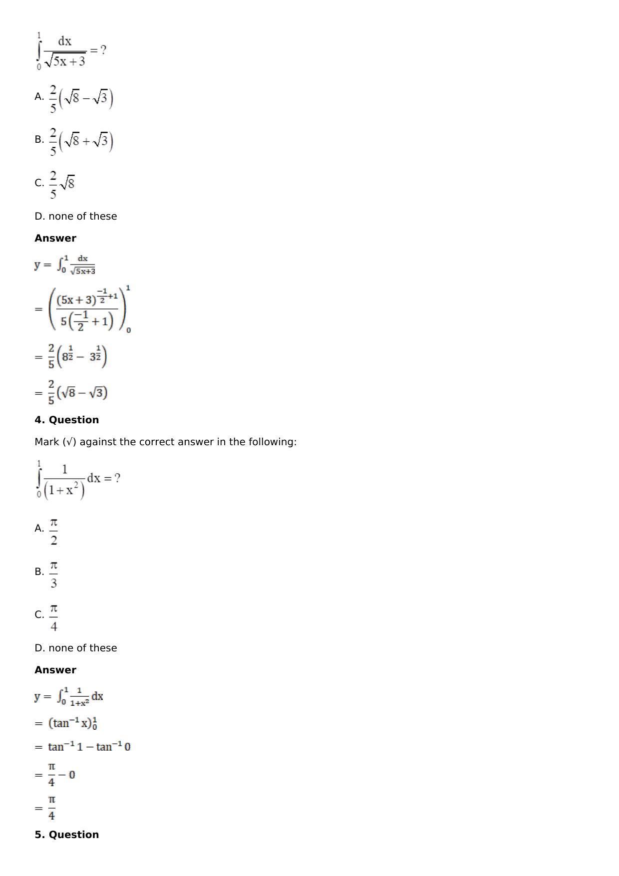 Chapter 16: Definite Integrals Solutions: RS Aggarwal Class 12 Solutions - Page 128