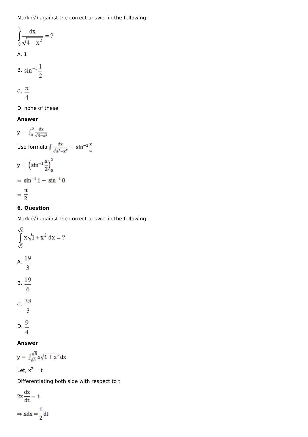 Chapter 16: Definite Integrals Solutions: RS Aggarwal Class 12 Solutions - Page 129