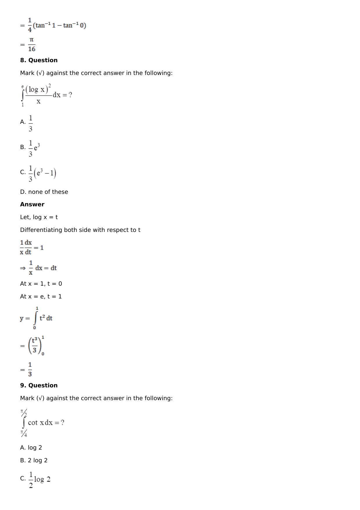 Chapter 16: Definite Integrals Solutions: RS Aggarwal Class 12 Solutions - Page 131