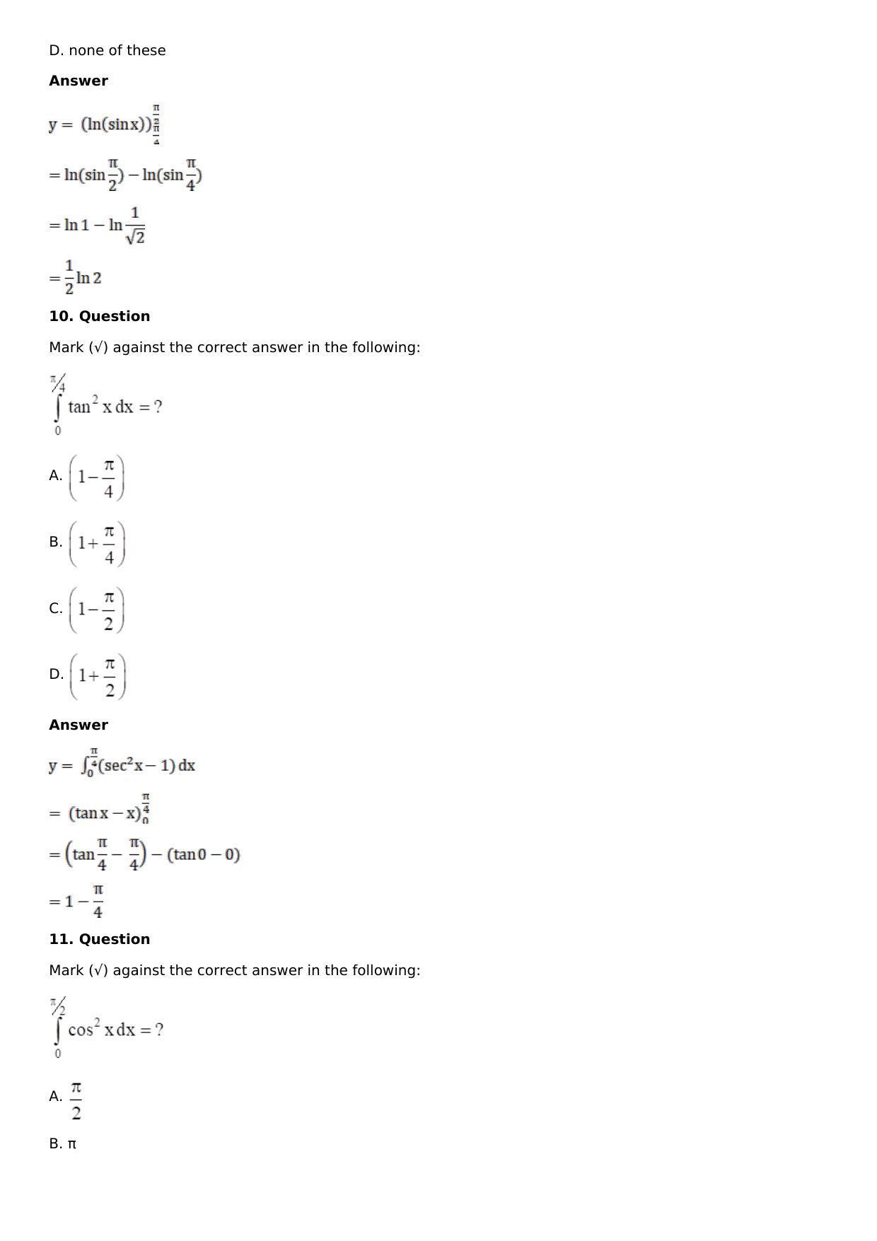 Chapter 16: Definite Integrals Solutions: RS Aggarwal Class 12 Solutions - Page 132