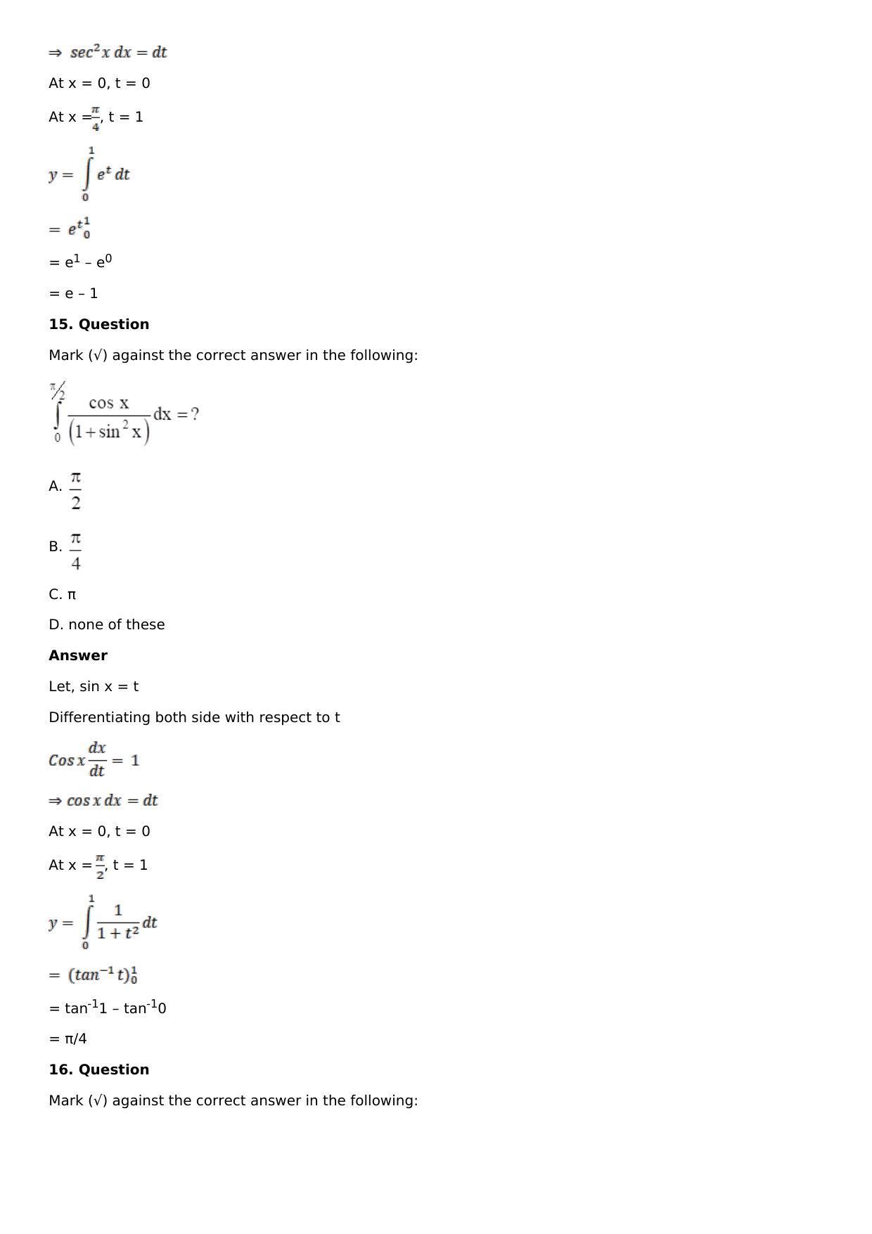 Chapter 16: Definite Integrals Solutions: RS Aggarwal Class 12 Solutions - Page 135
