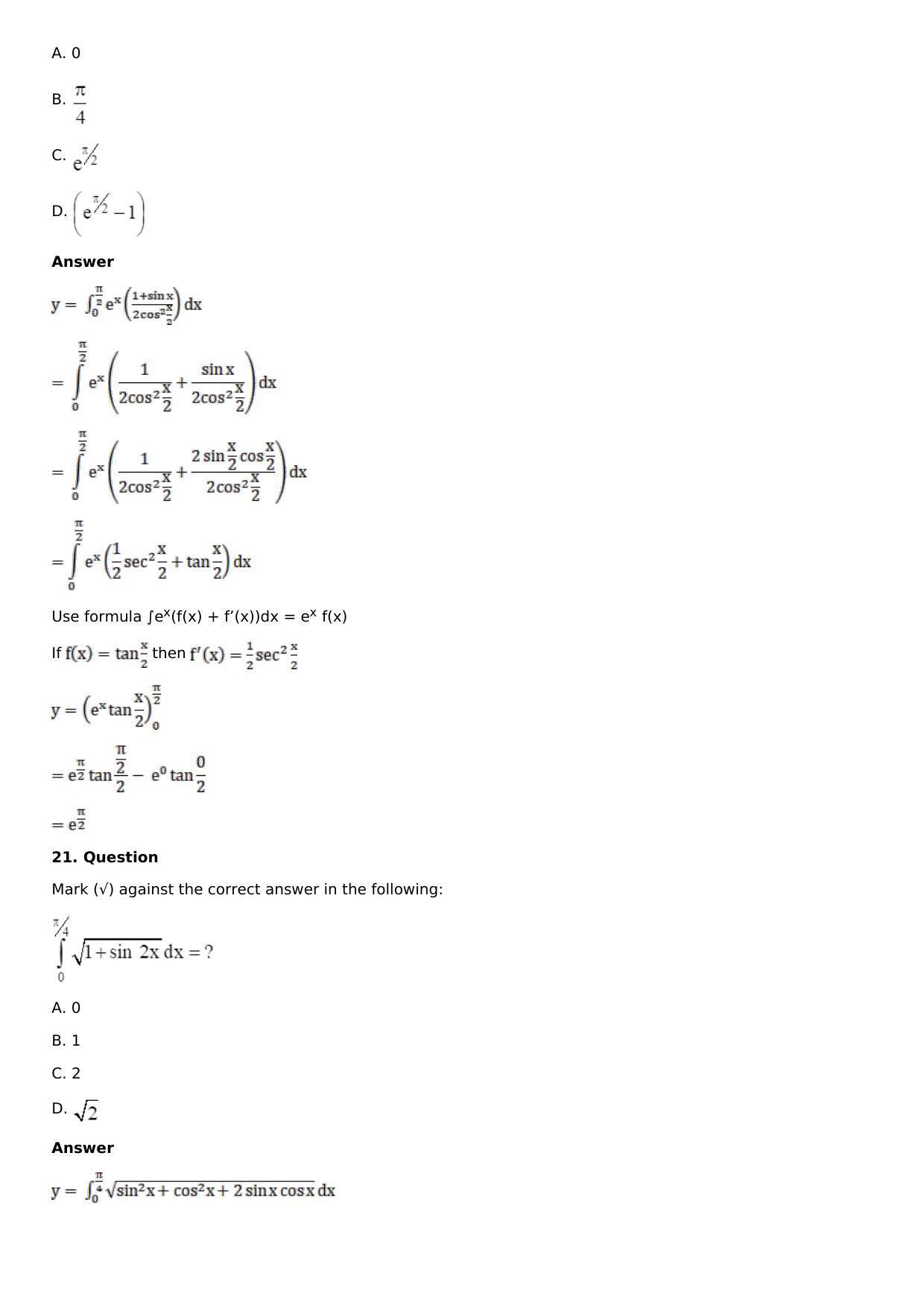 Chapter 16: Definite Integrals Solutions: RS Aggarwal Class 12 Solutions - Page 139