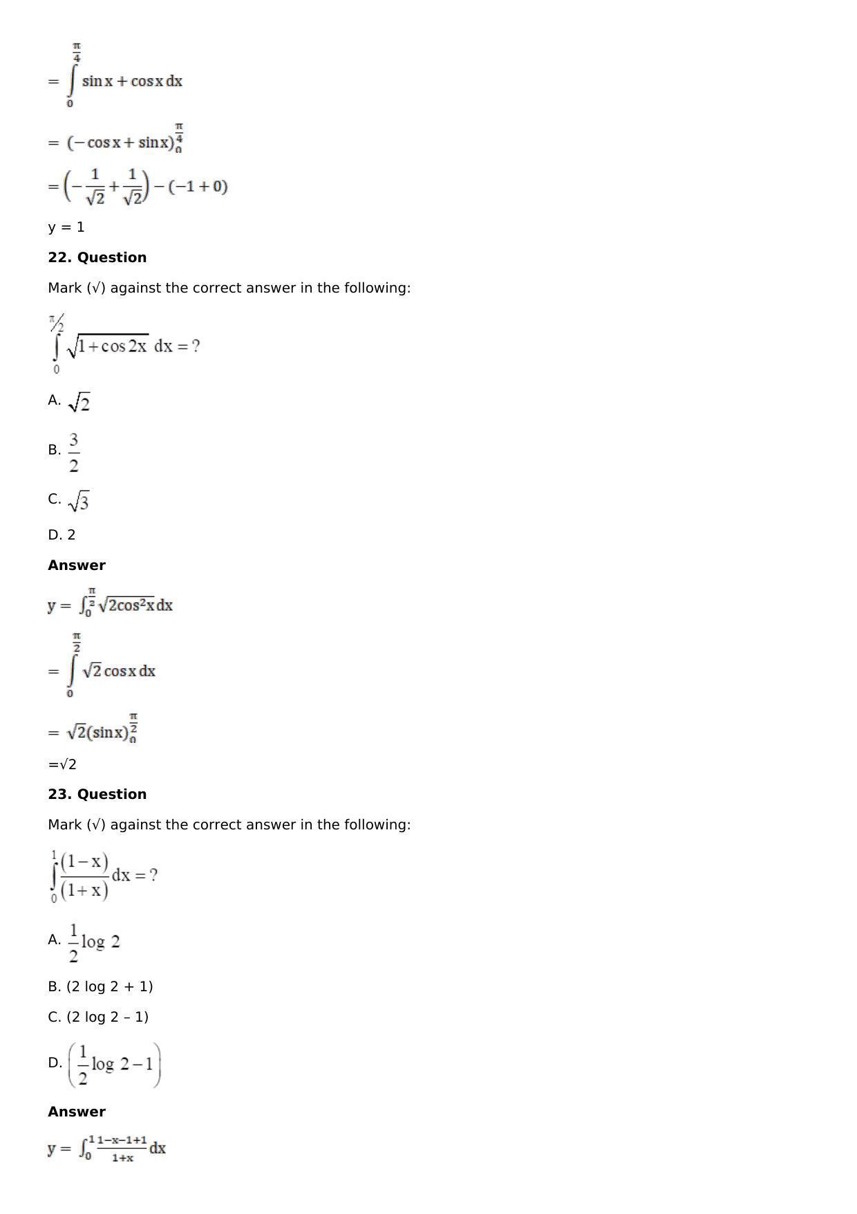 Chapter 16: Definite Integrals Solutions: RS Aggarwal Class 12 Solutions - Page 140