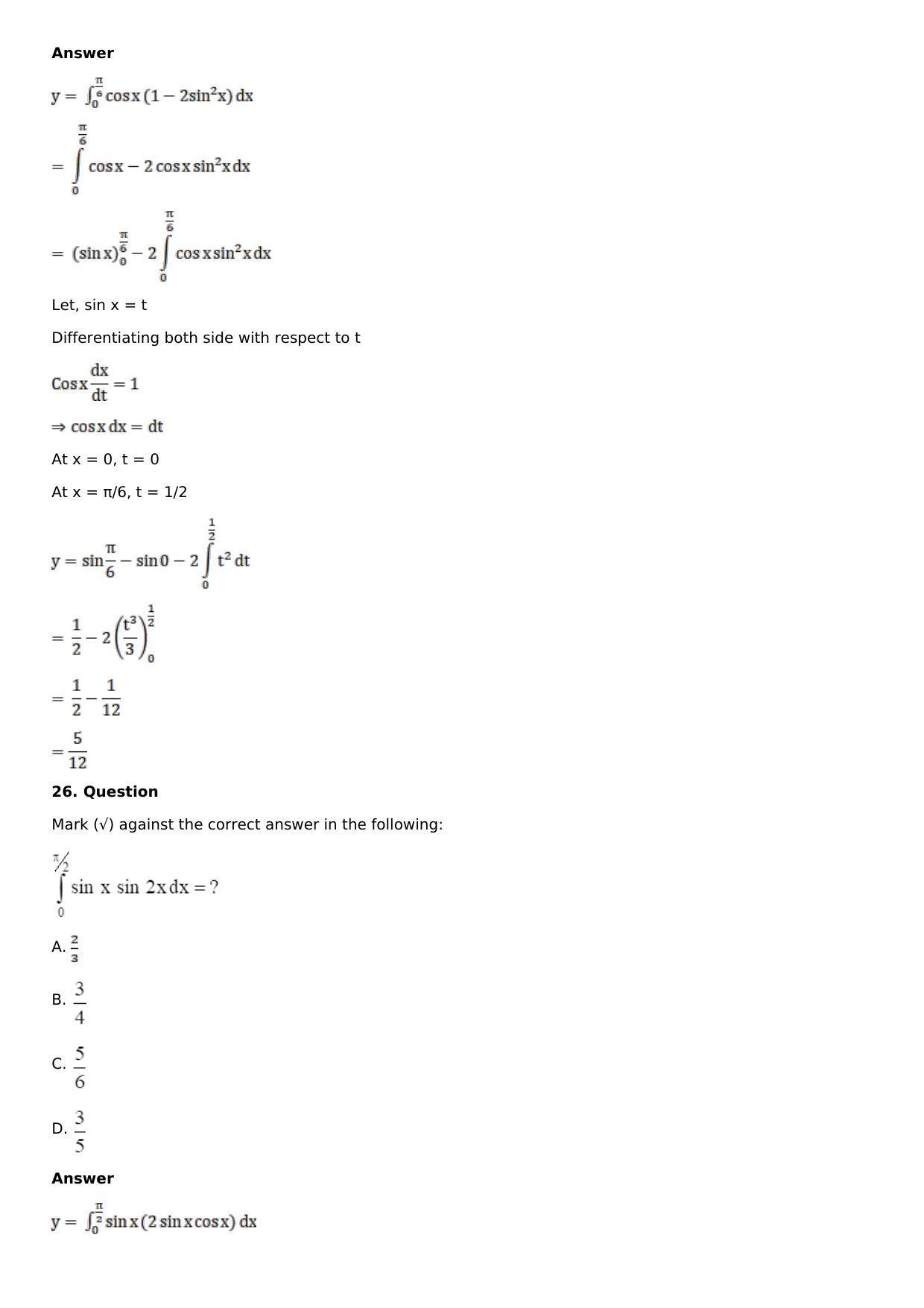 Chapter 16: Definite Integrals Solutions: RS Aggarwal Class 12 Solutions - Page 142