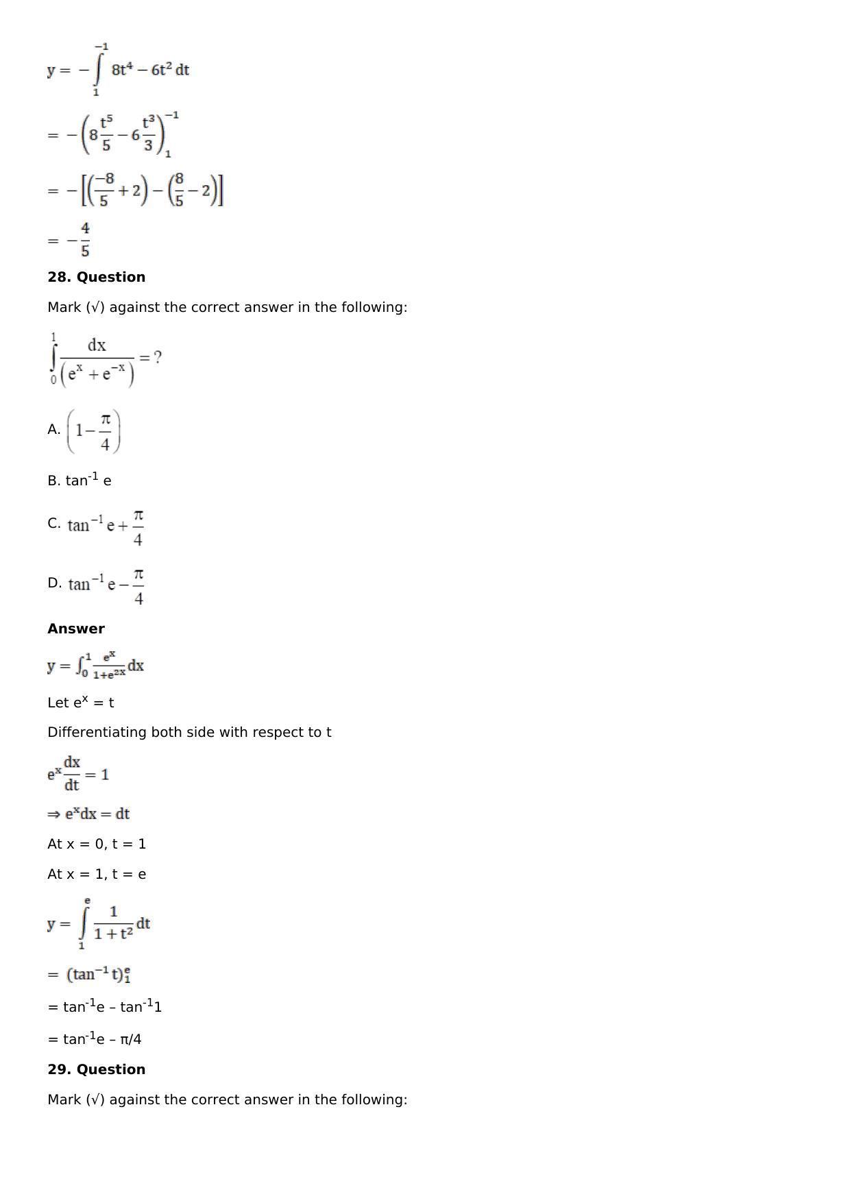 Chapter 16: Definite Integrals Solutions: RS Aggarwal Class 12 Solutions - Page 144