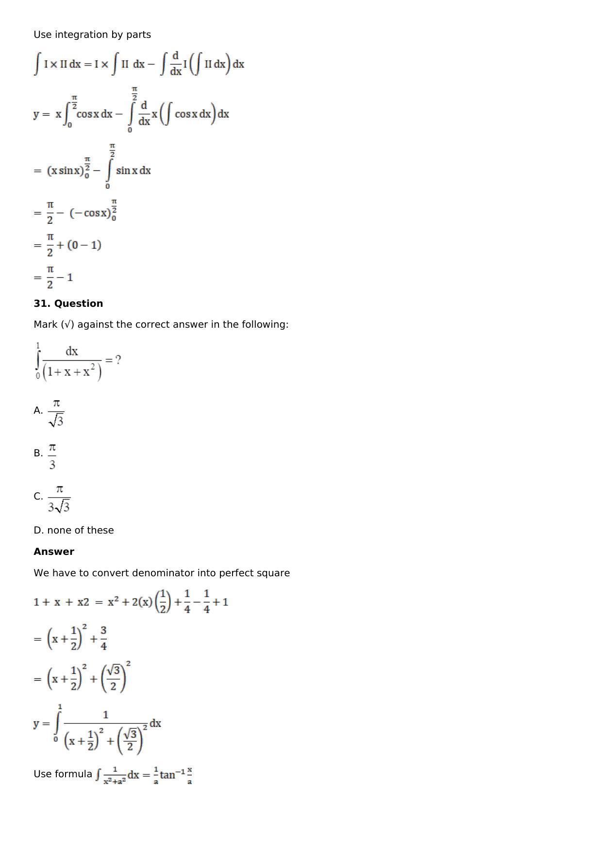 Chapter 16: Definite Integrals Solutions: RS Aggarwal Class 12 Solutions - Page 146