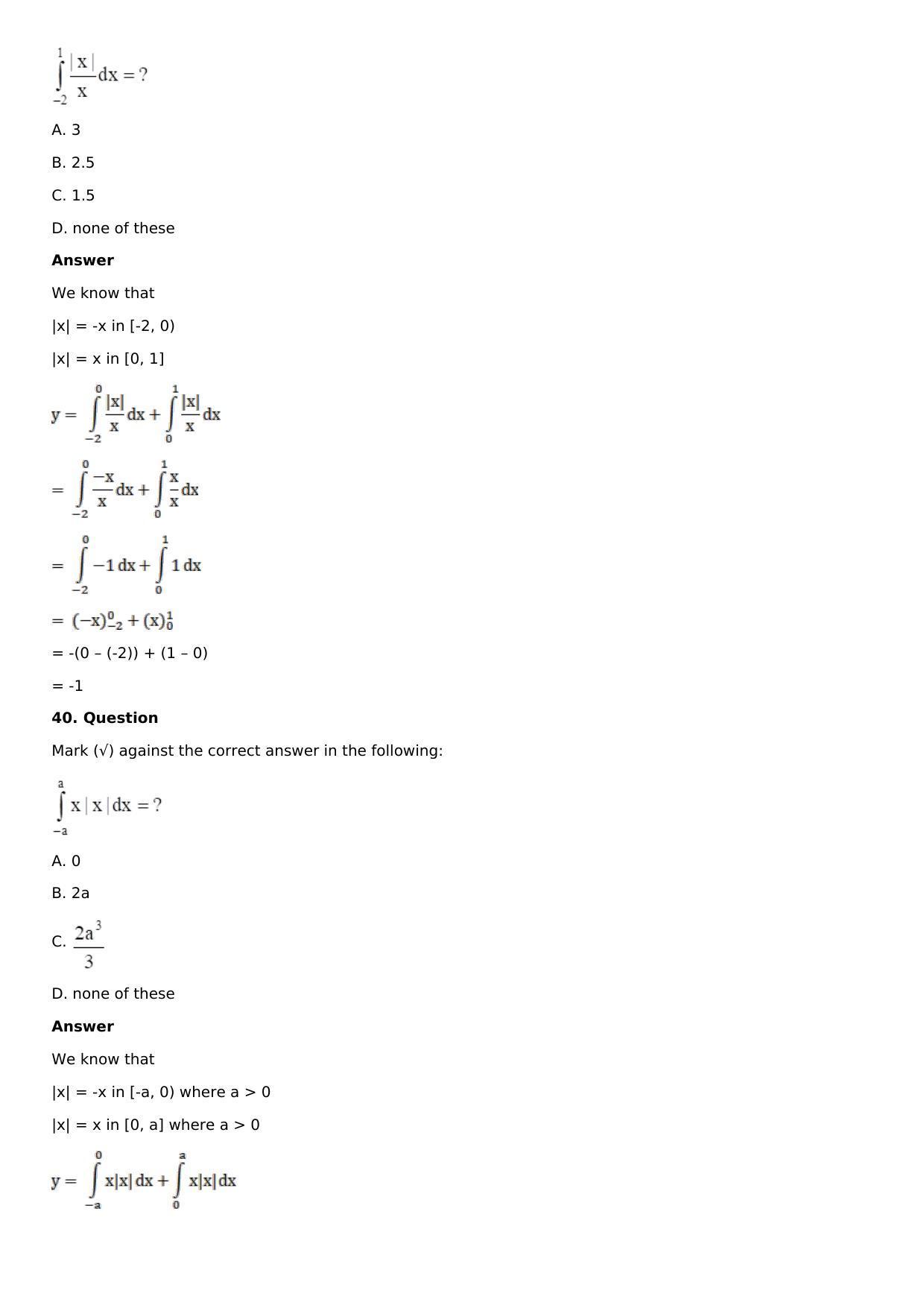 Chapter 16: Definite Integrals Solutions: RS Aggarwal Class 12 Solutions - Page 152